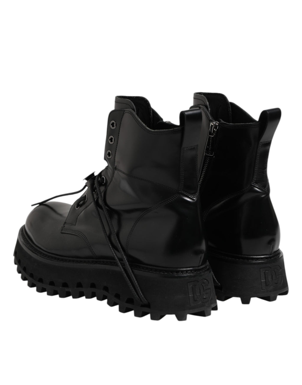 Dolce & Gabbana Schwarze Leder Logo-Stiefeletten Schnürschuhe