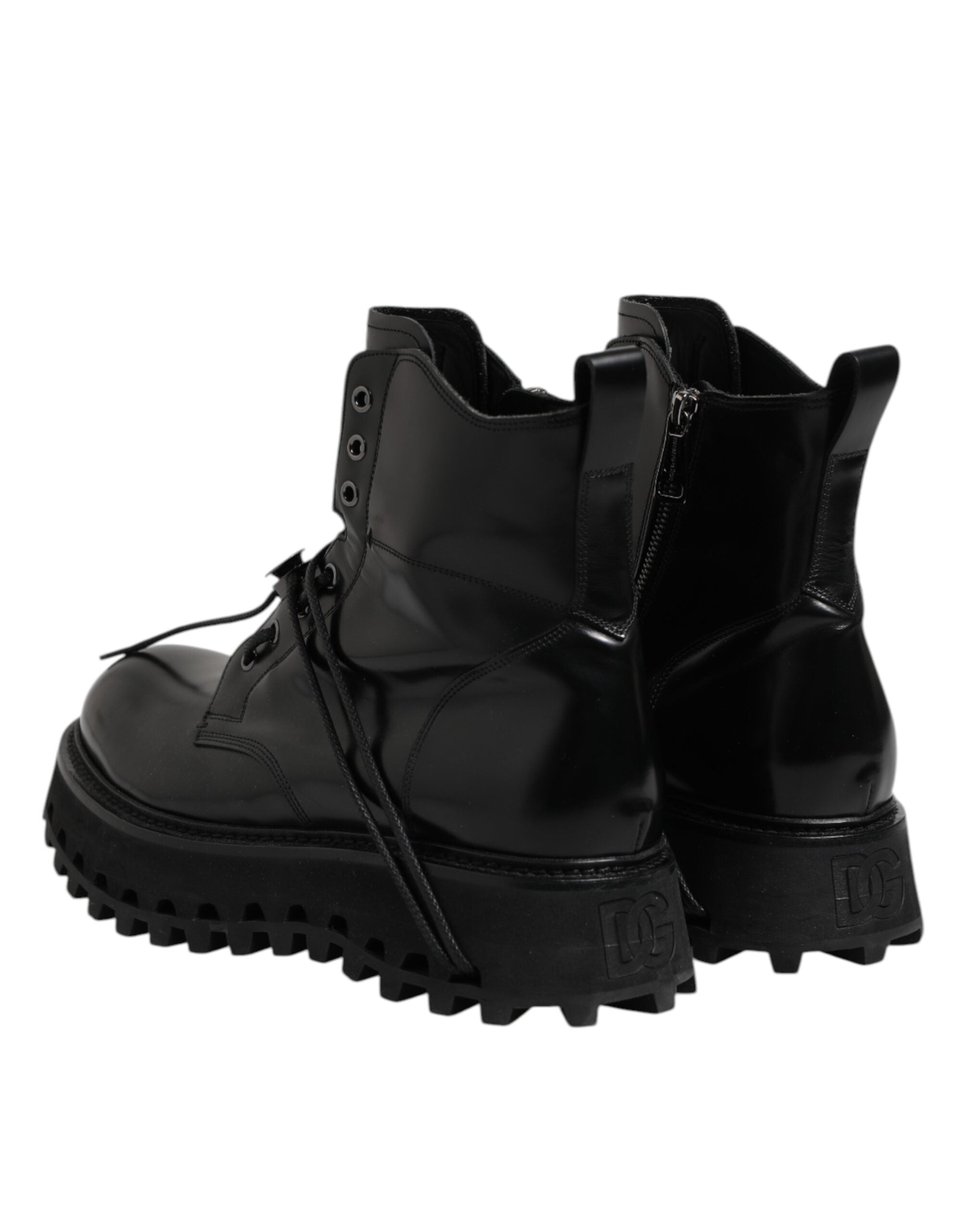 Dolce & Gabbana Schwarze Leder Logo-Stiefeletten Schnürschuhe
