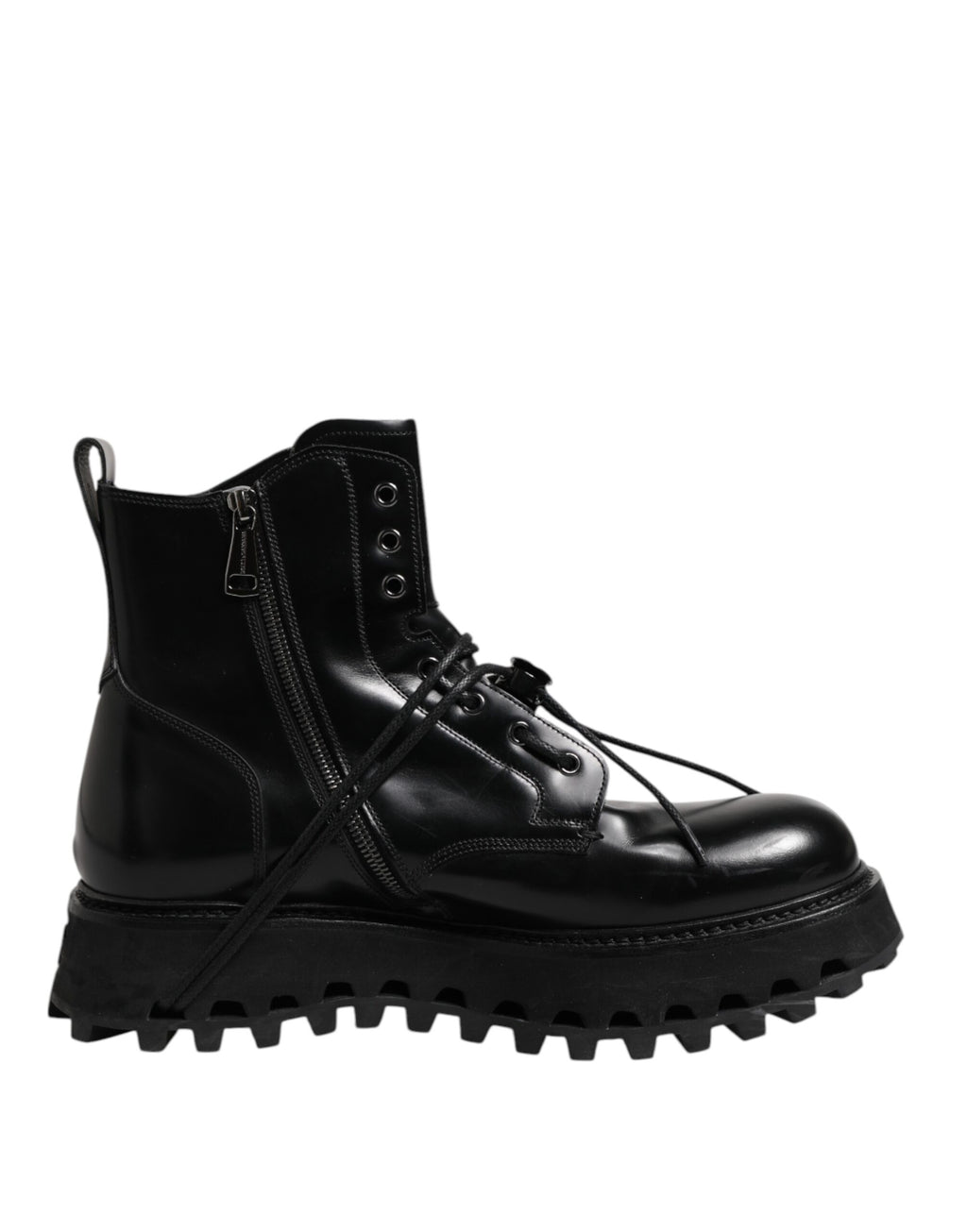 Dolce & Gabbana Schwarze Leder Logo-Stiefeletten Schnürschuhe