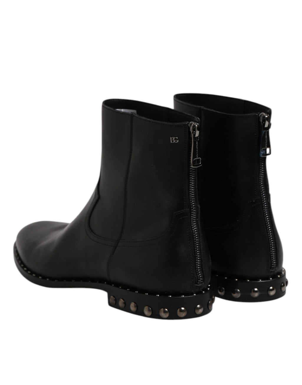 Dolce & Gabbana Zwartleren Enkellaarzen met Logo en Studs