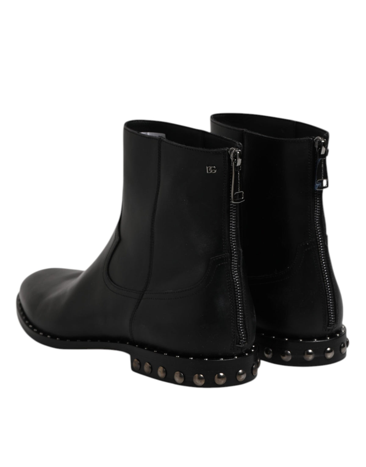 Dolce & Gabbana Zwartleren Enkellaarzen met Logo en Studs