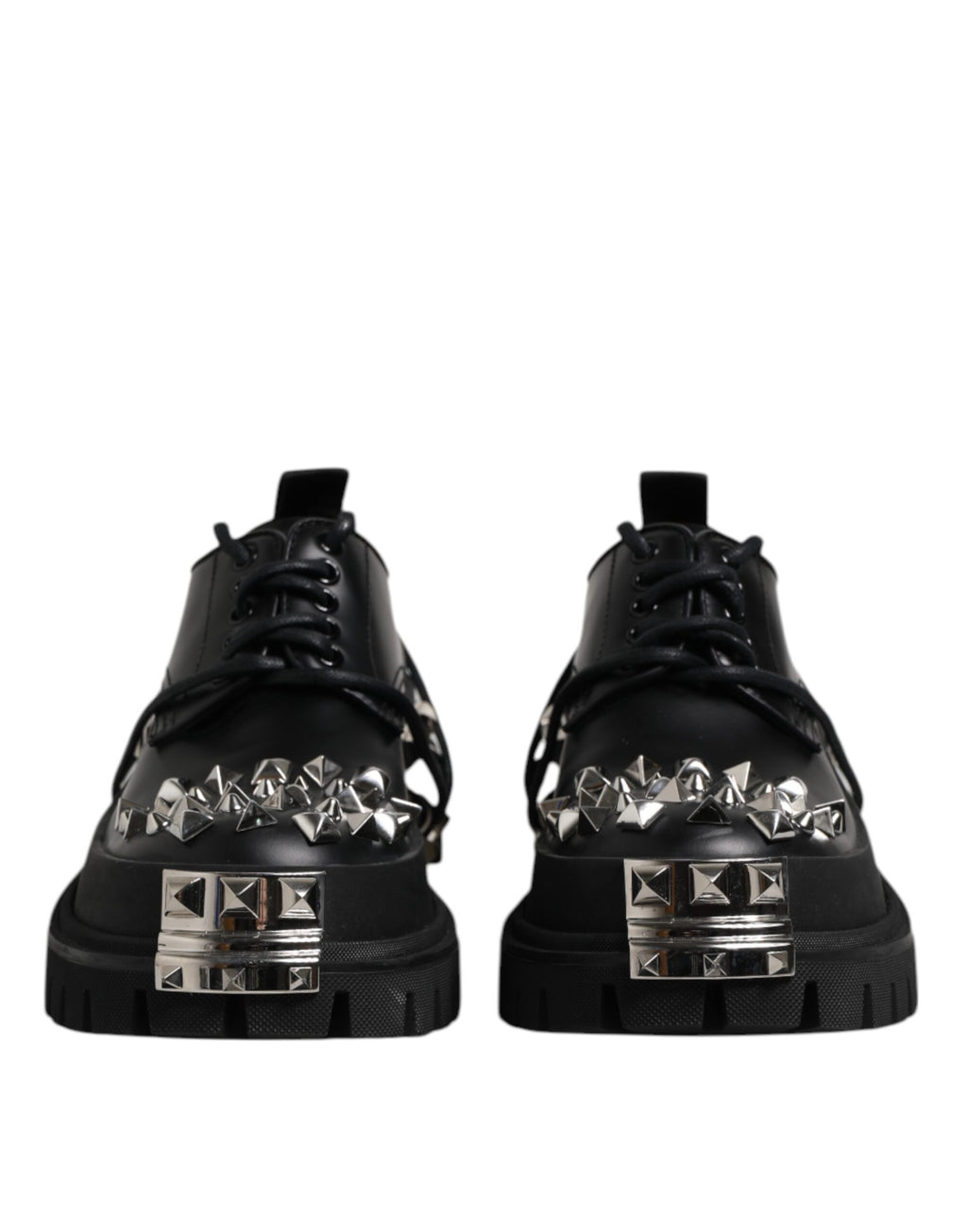 Dolce & Gabbana Schwarze Leder verschönerte Trekking Derby Schuhe