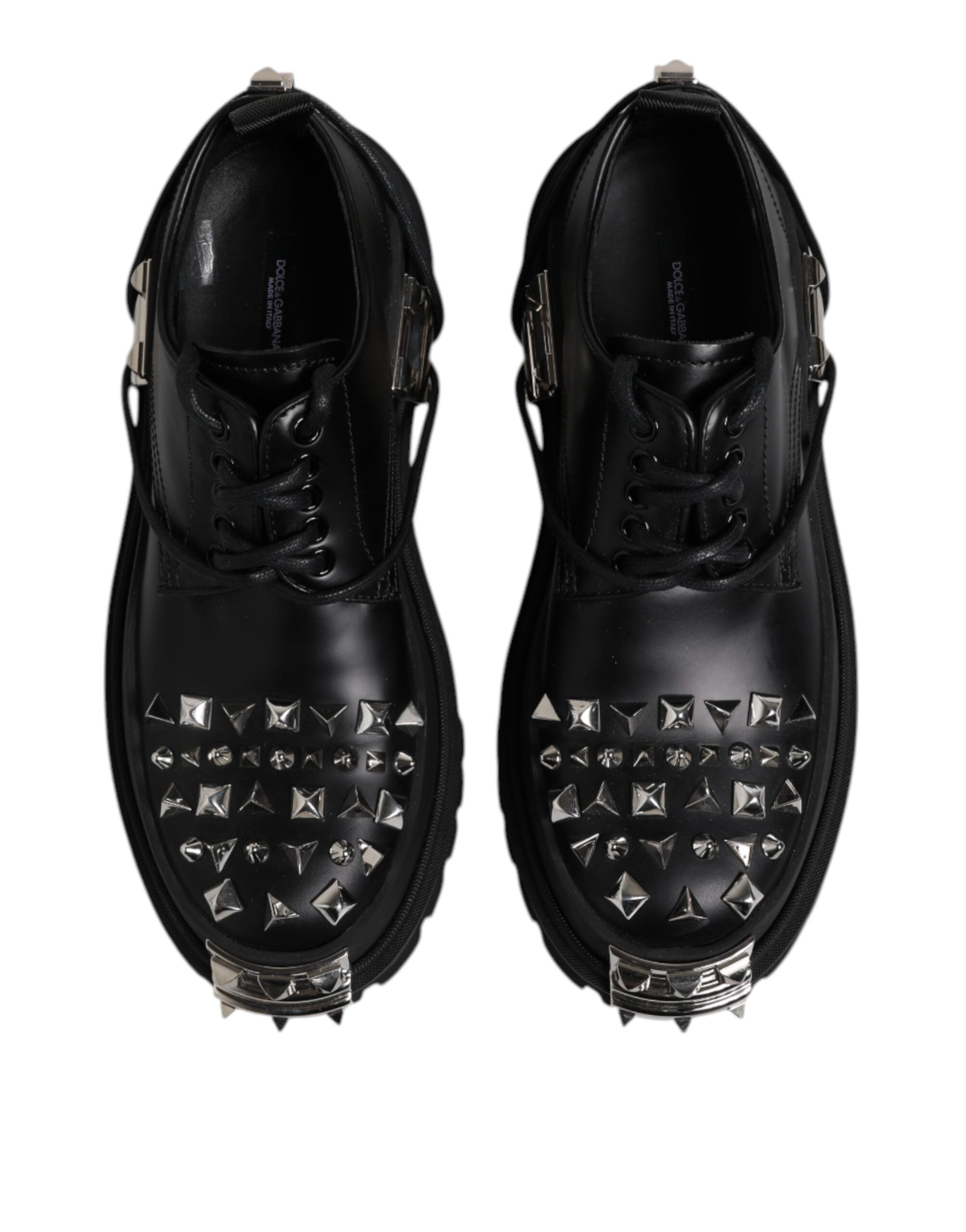 Dolce & Gabbana Schwarze Leder verschönerte Trekking Derby Schuhe