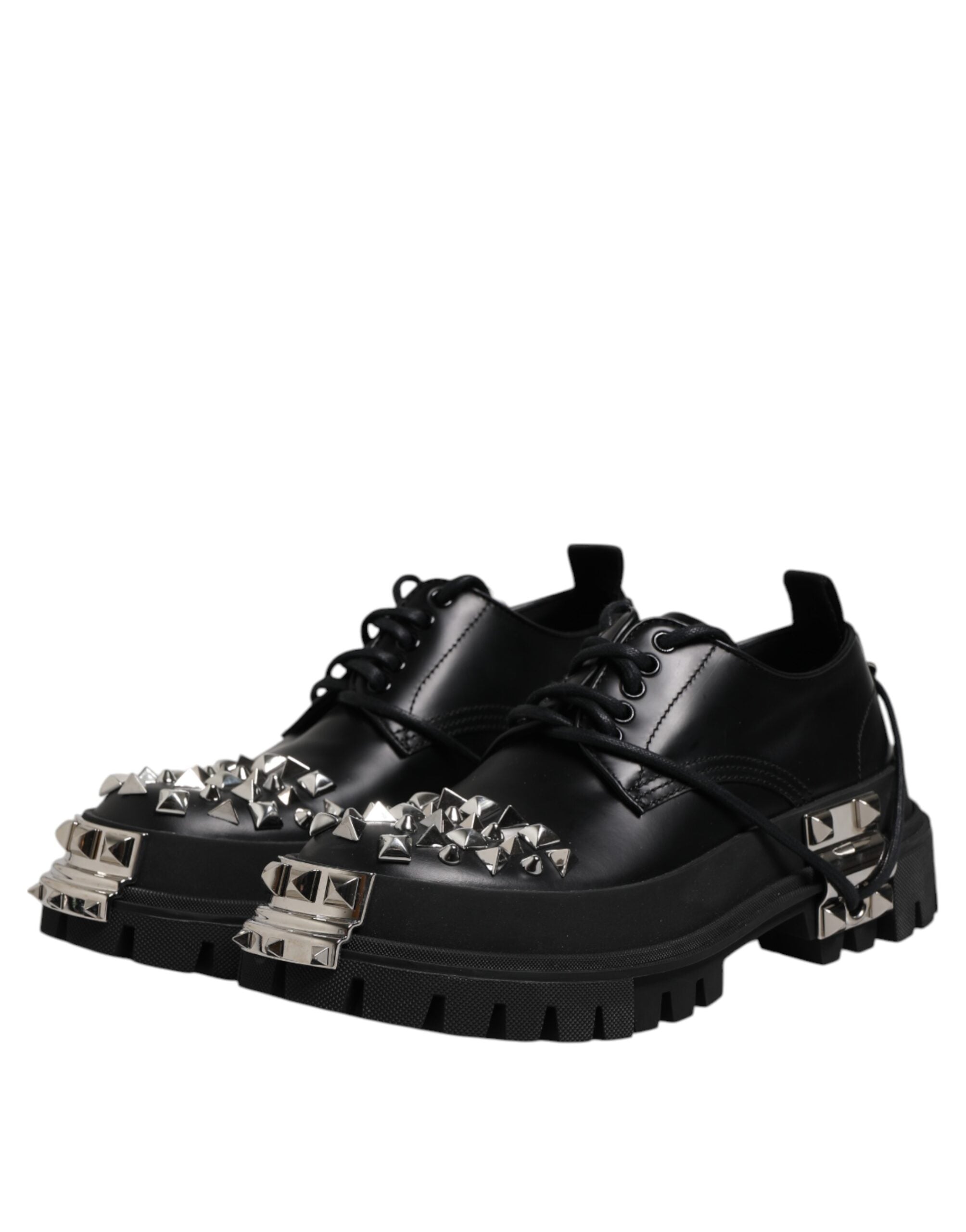 Dolce & Gabbana Schwarze Leder verschönerte Trekking Derby Schuhe
