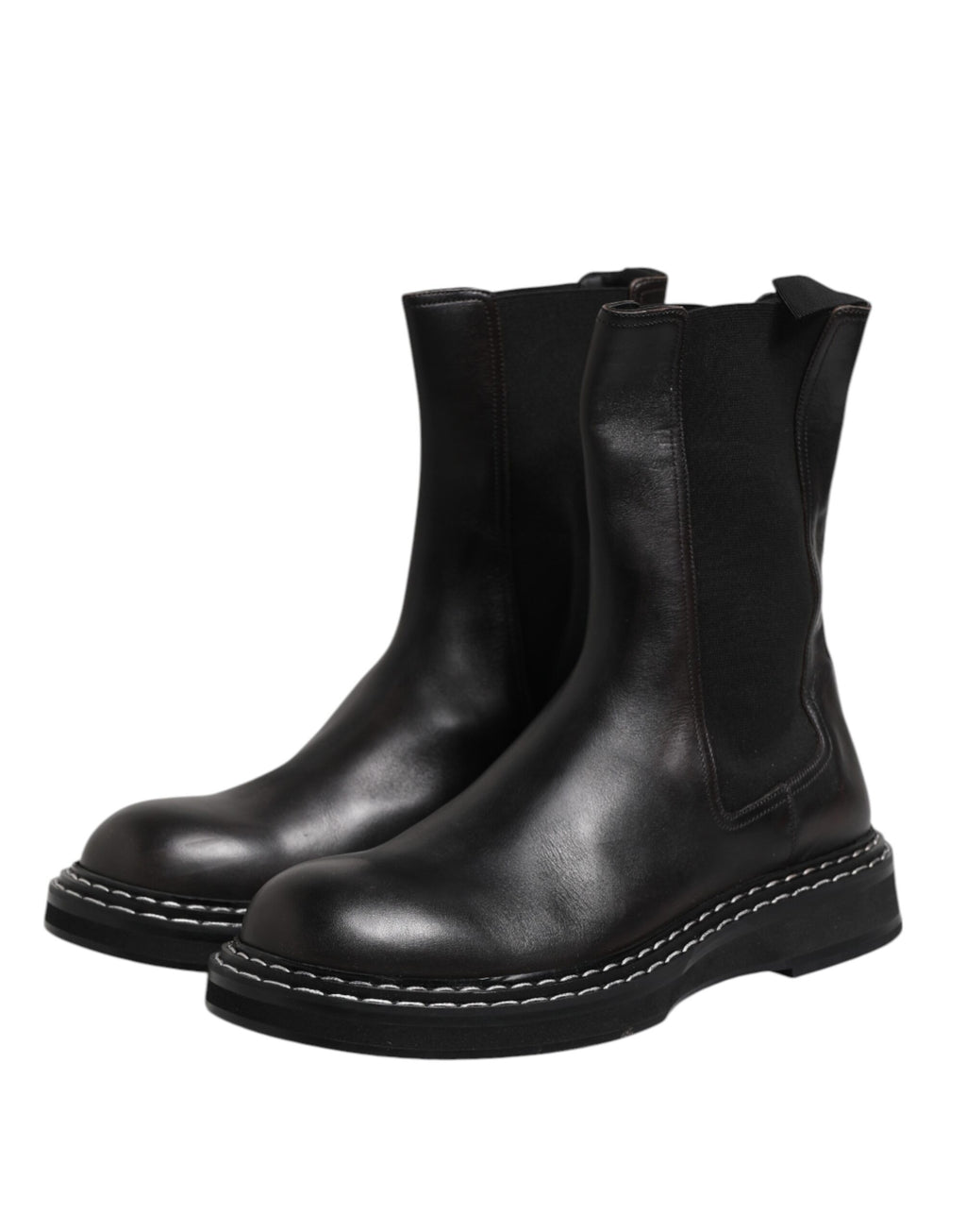 Dolce & Gabbana Schwarz Leder Mid Calf Stiefel Flats Schuhe