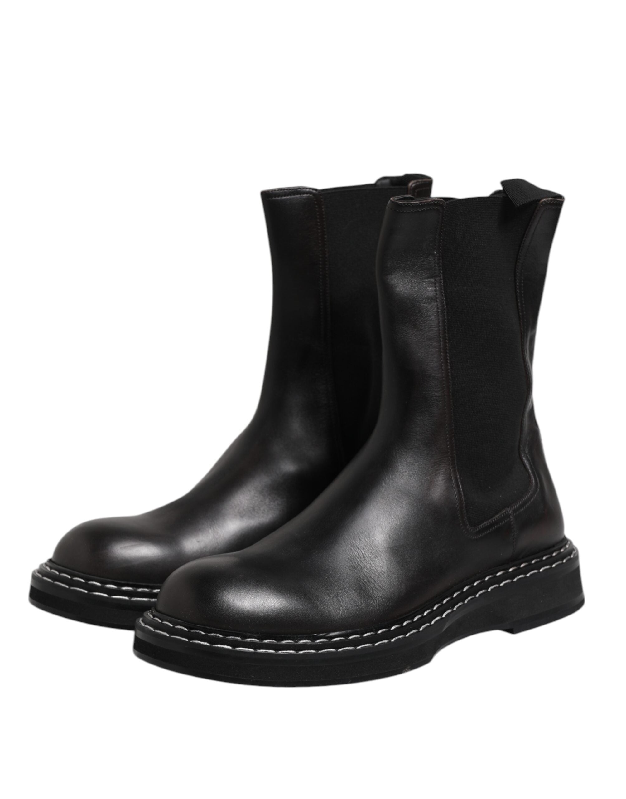 Dolce & Gabbana Schwarz Leder Mid Calf Stiefel Flats Schuhe