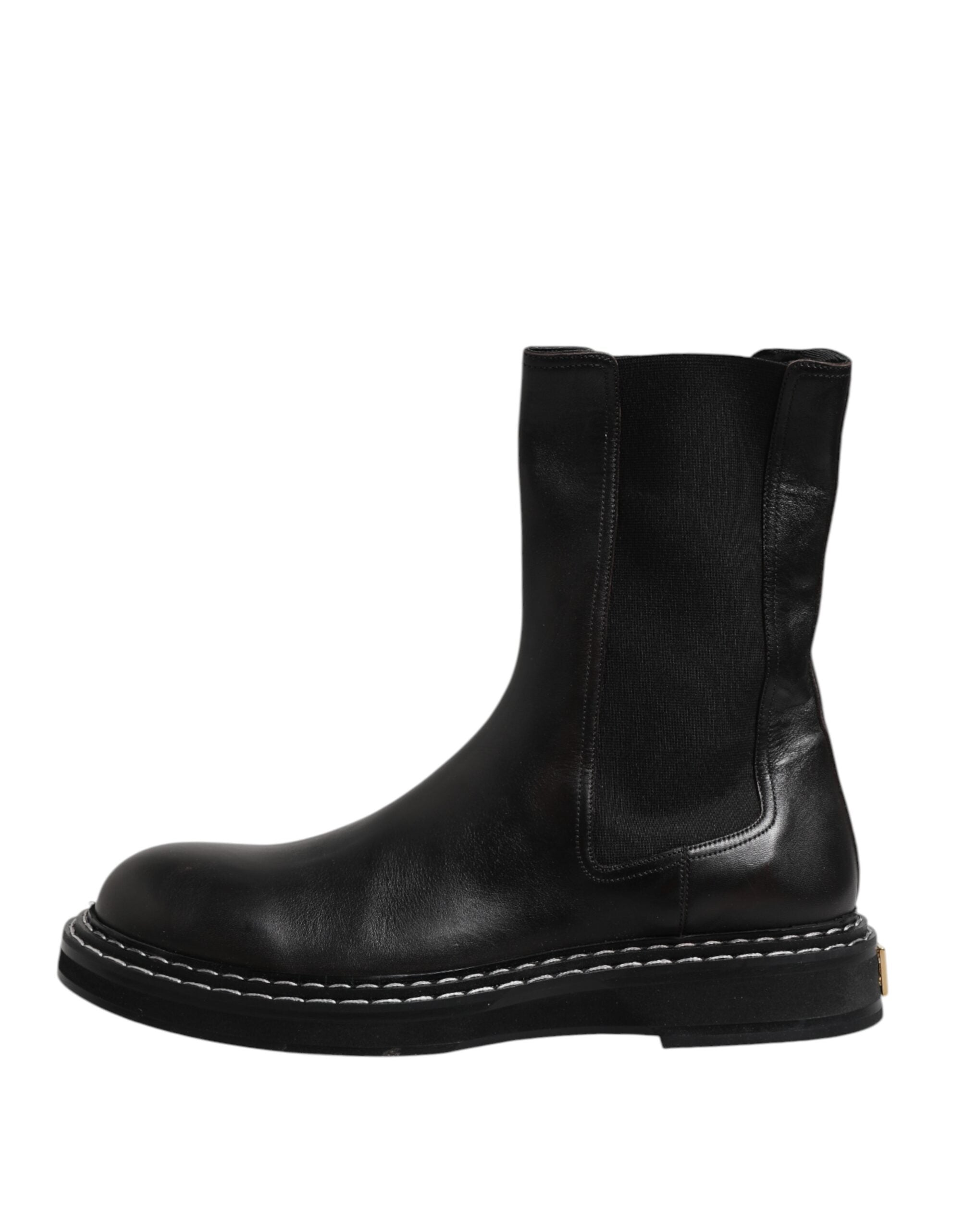 Dolce & Gabbana Schwarz Leder Mid Calf Stiefel Flats Schuhe