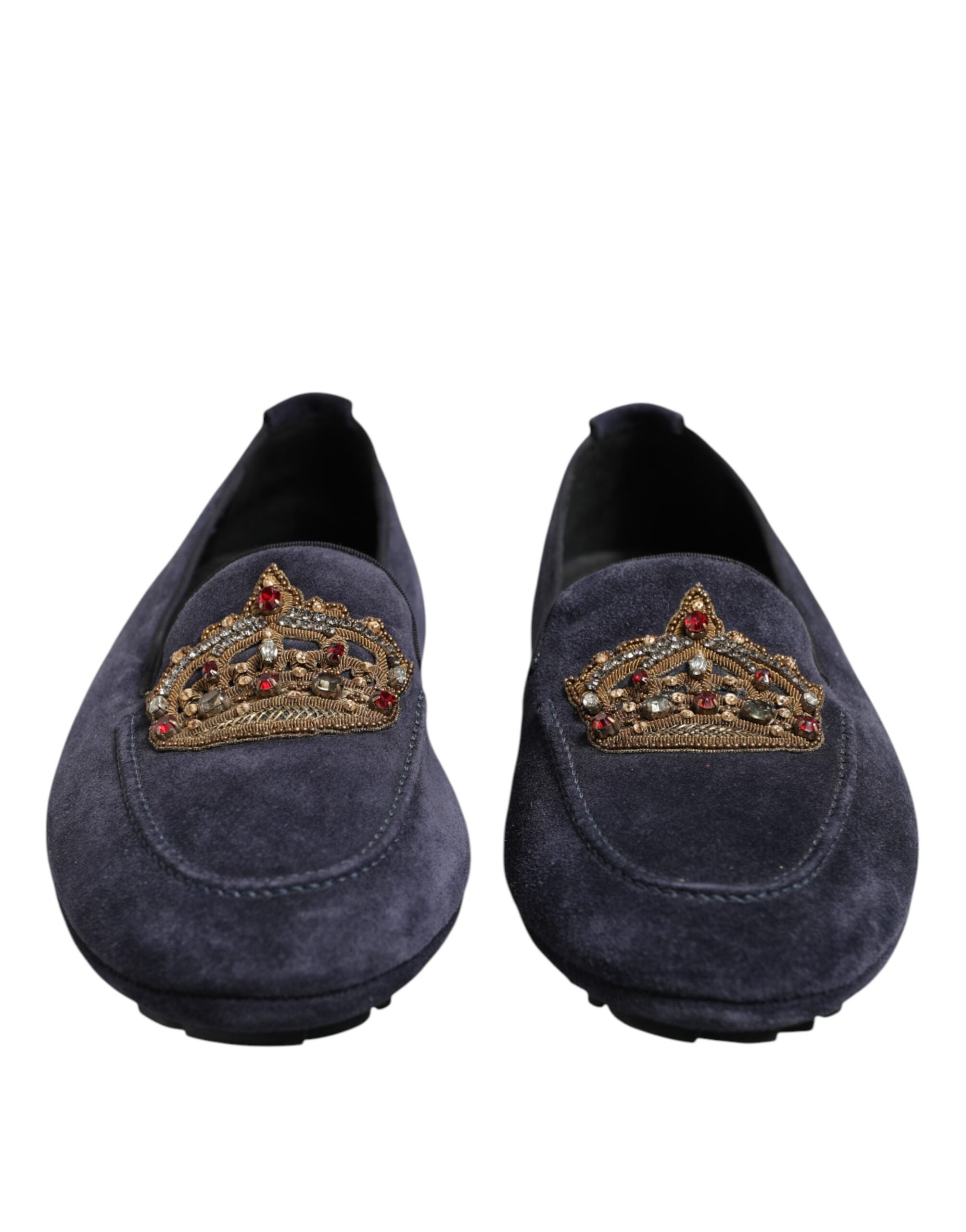Dolce & Gabbana Blaue Wildleder Crown Crystal Loafers Kleid Schuhe