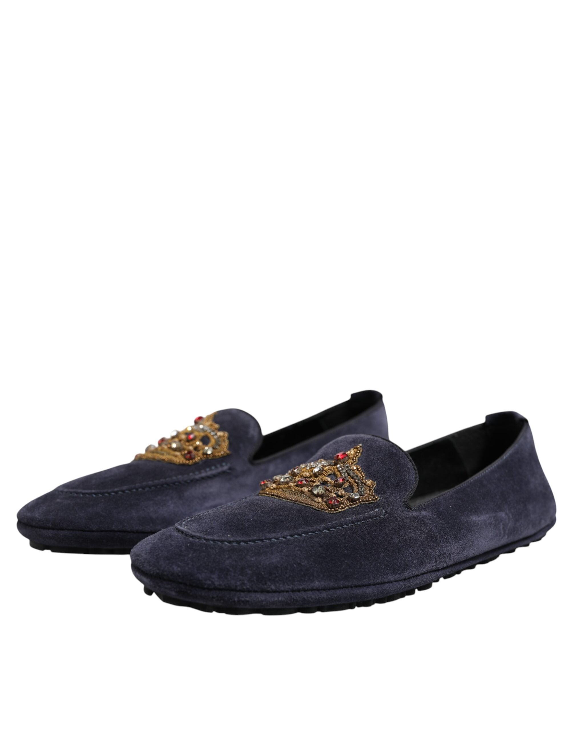 Dolce & Gabbana Blaue Wildleder Crown Crystal Loafers Kleid Schuhe