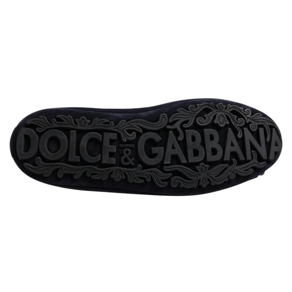 Dolce & Gabbana Blaue Wildleder Crown Crystal Loafers Kleid Schuhe