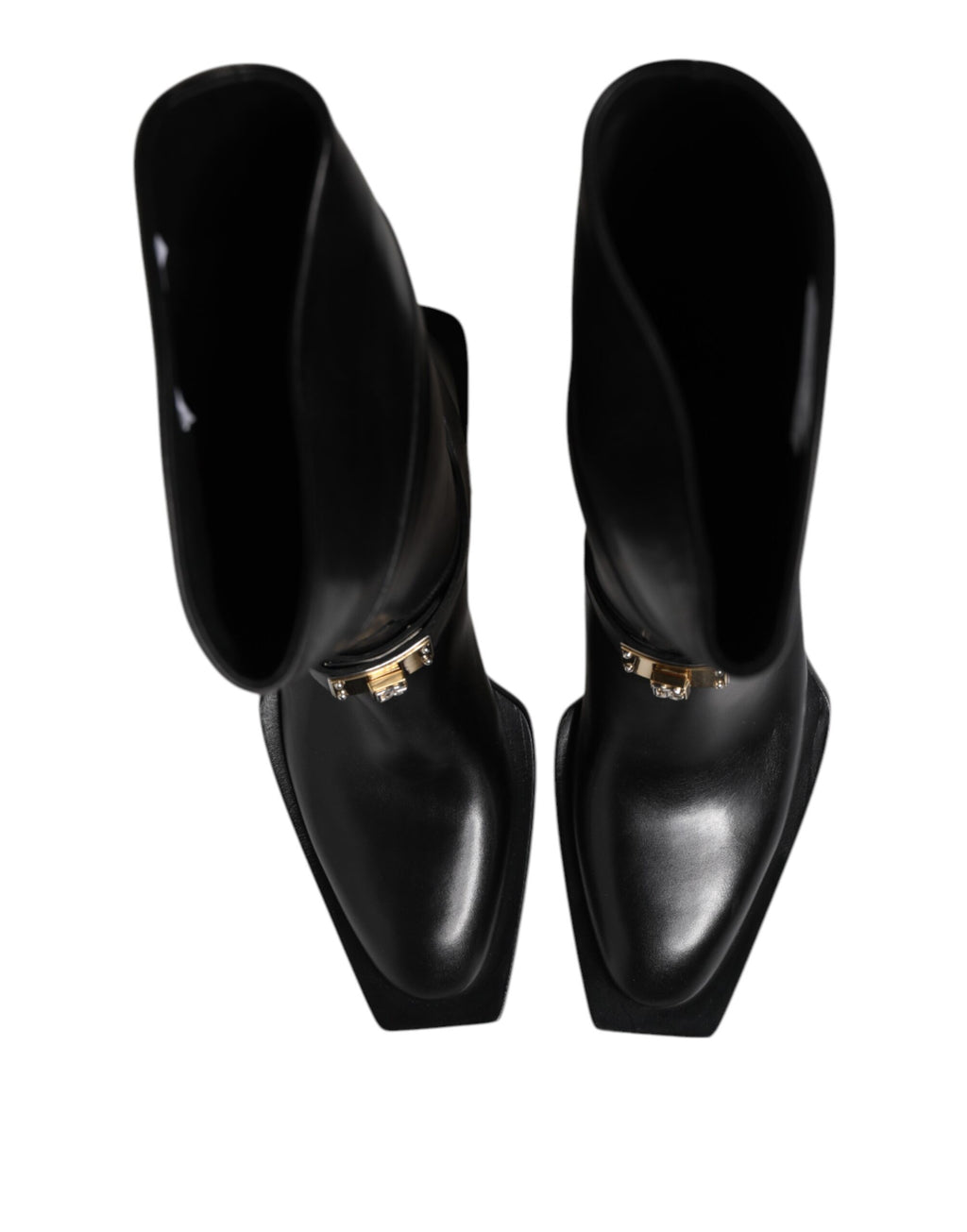Dolce & Gabbana Schwarz Leder Hohe Stiefel Flache Schuhe