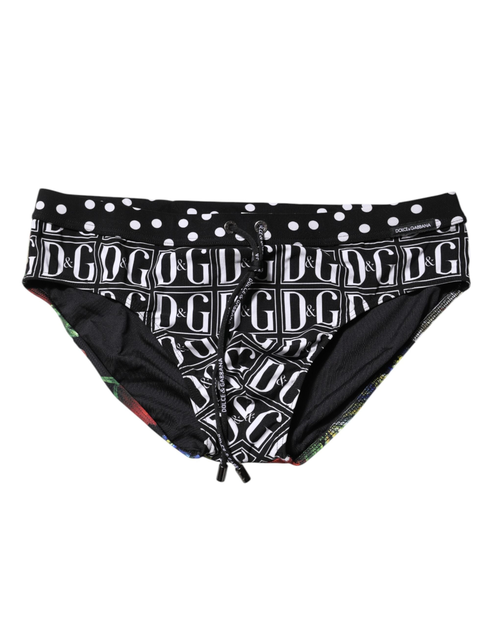 Dolce & Gabbana Black Floral Logo Beachwear Herren Badehose kurz