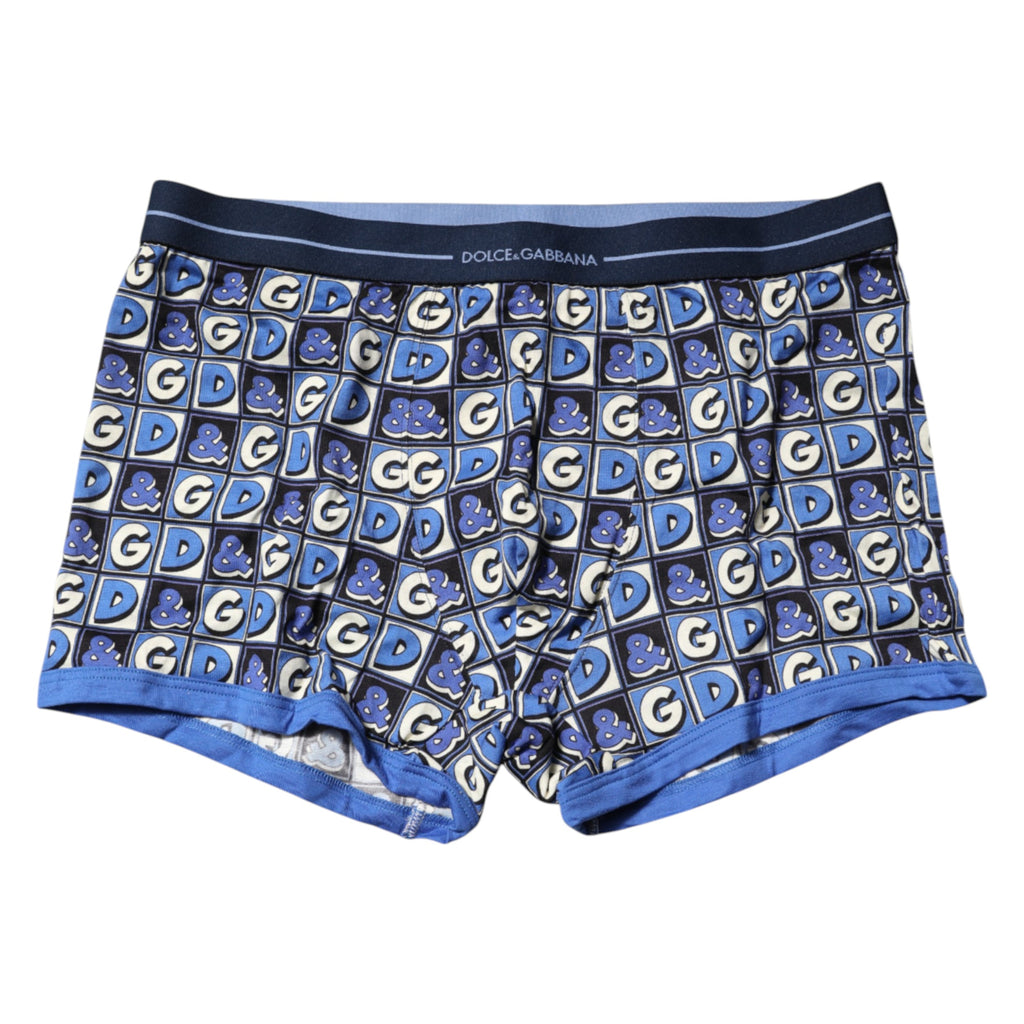 Dolce & Gabbana Blaue Baumwolle Logo-Druck Regular Boxer-Unterwäsche