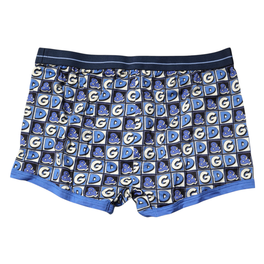 Dolce & Gabbana Blaue Baumwolle Logo-Druck Regular Boxer-Unterwäsche
