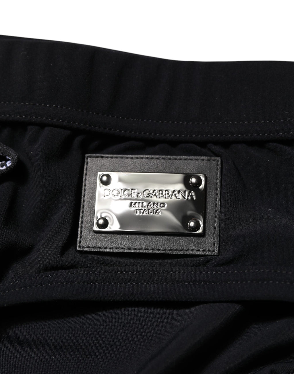 Dolce & Gabbana Schwarze Logoplakette Männer Beachwear Brief Bademode