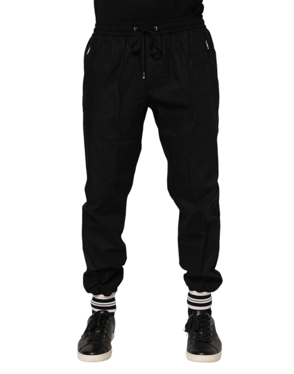 Dolce & Gabbana Schwarze Herren-Jogginghose aus Baumwolle mit Logoband
