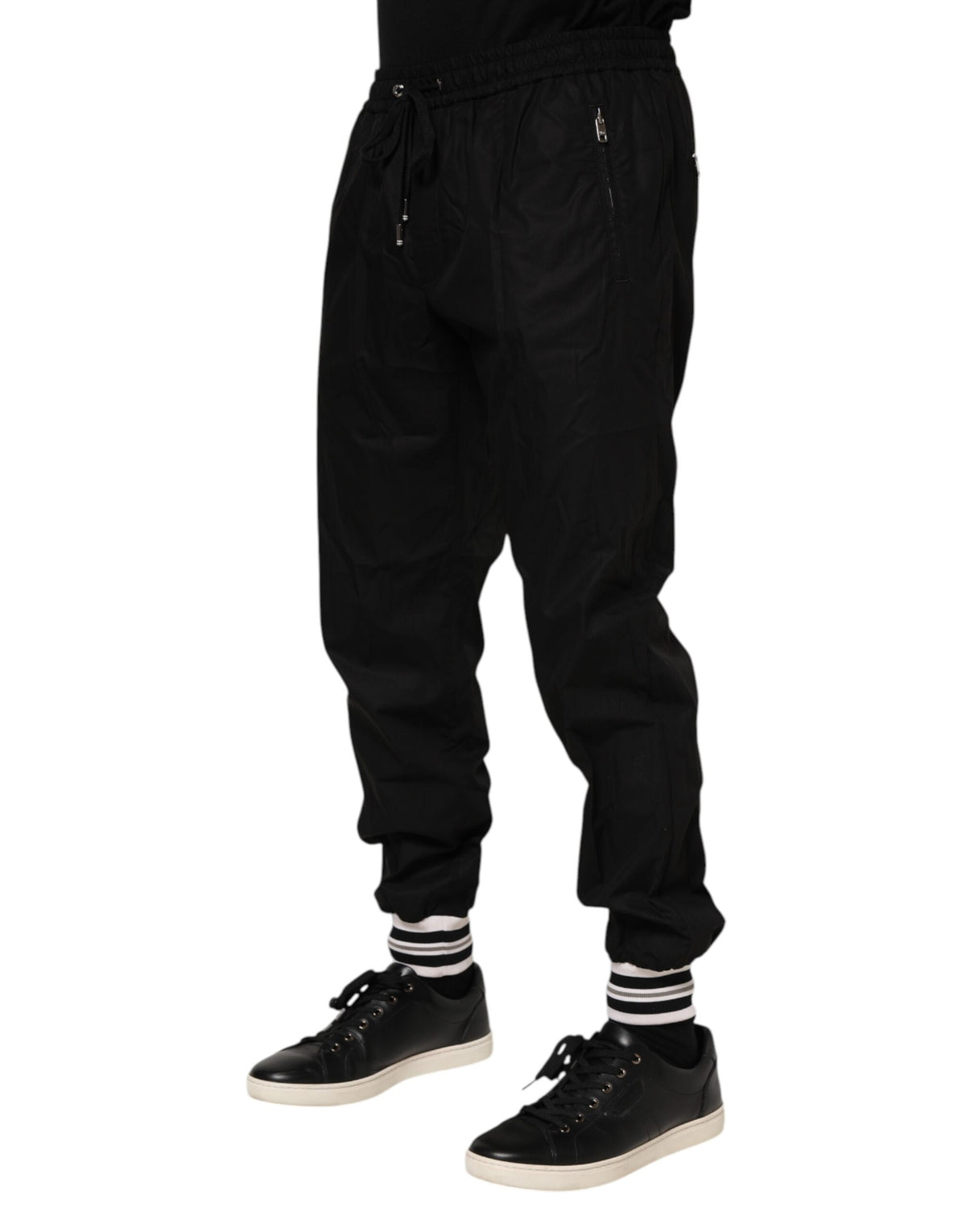 Dolce & Gabbana Schwarze Herren-Jogginghose aus Baumwolle mit Logoband