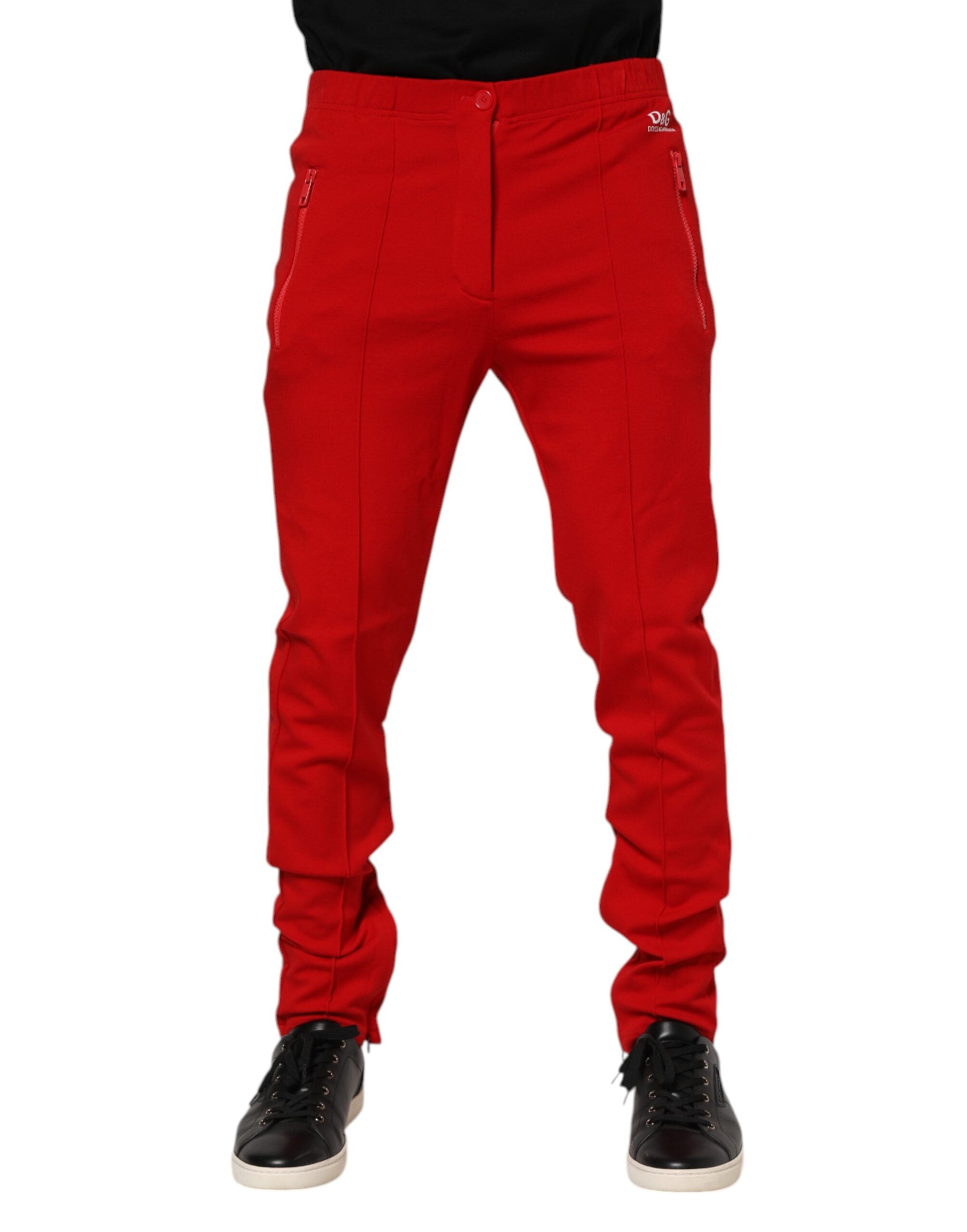 Dolce & Gabbana Rote Viskose Logo Jogger Herren Jogginghosen Hosen