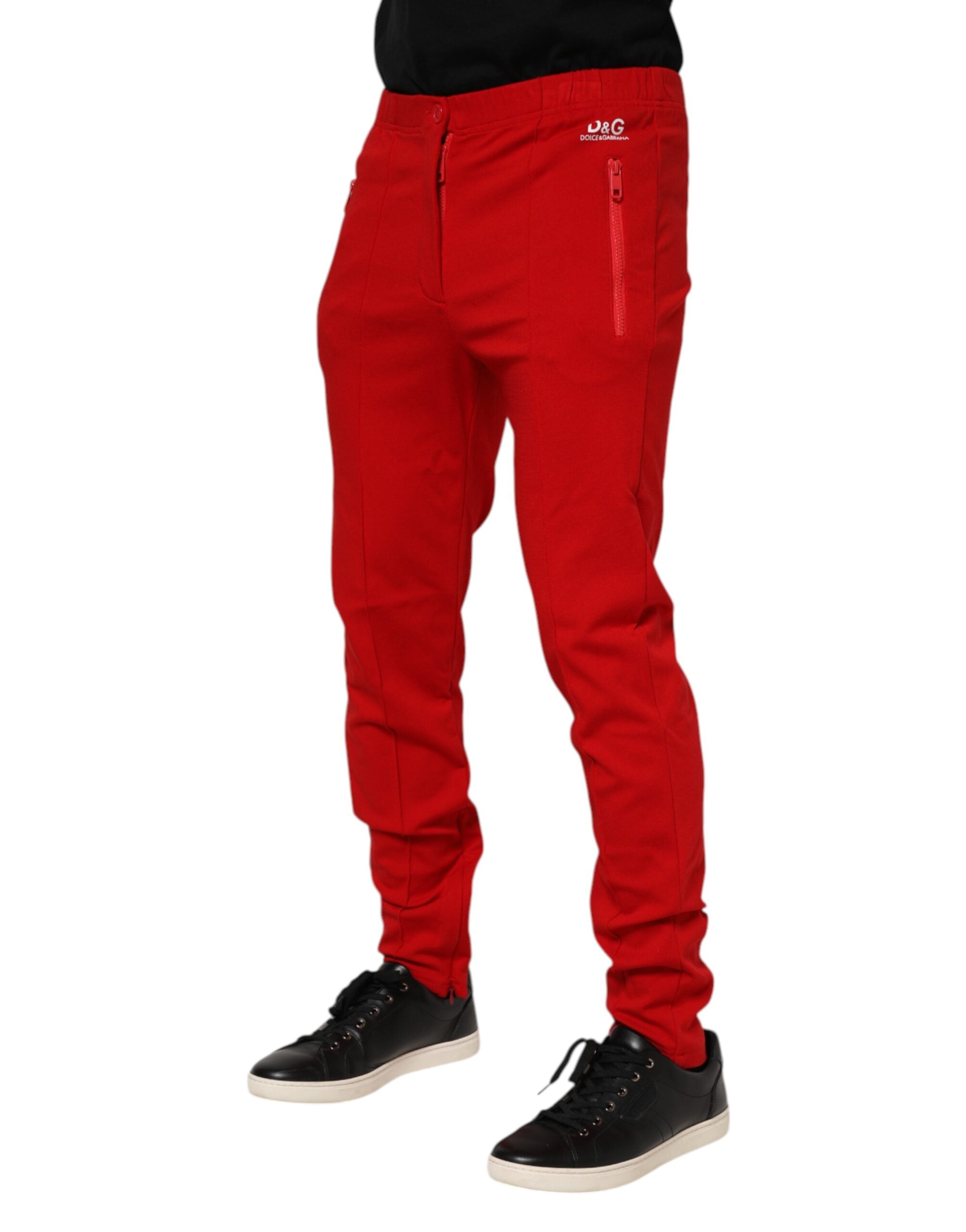 Dolce & Gabbana Rote Viskose Logo Jogger Herren Jogginghosen Hosen