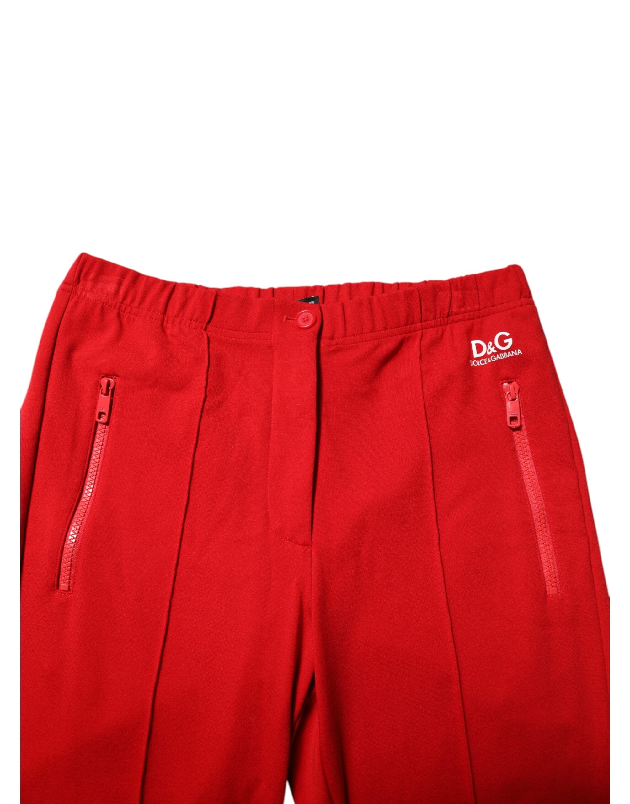 Dolce & Gabbana Rote Viskose Logo Jogger Herren Jogginghosen Hosen