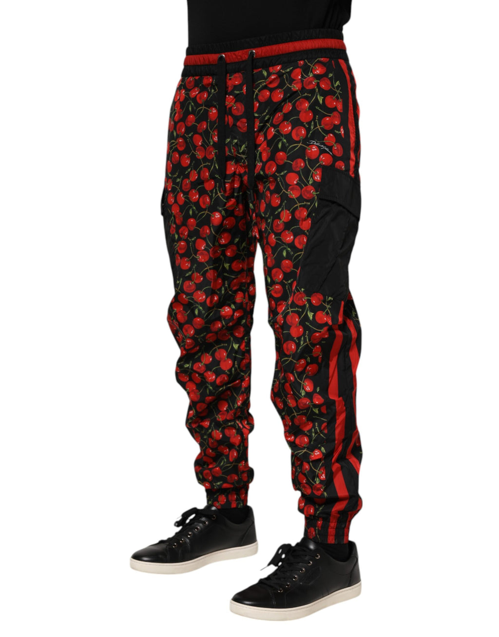 Dolce & Gabbana Schwarz Rot Kirsche Print Männer Sweatpants Hosen
