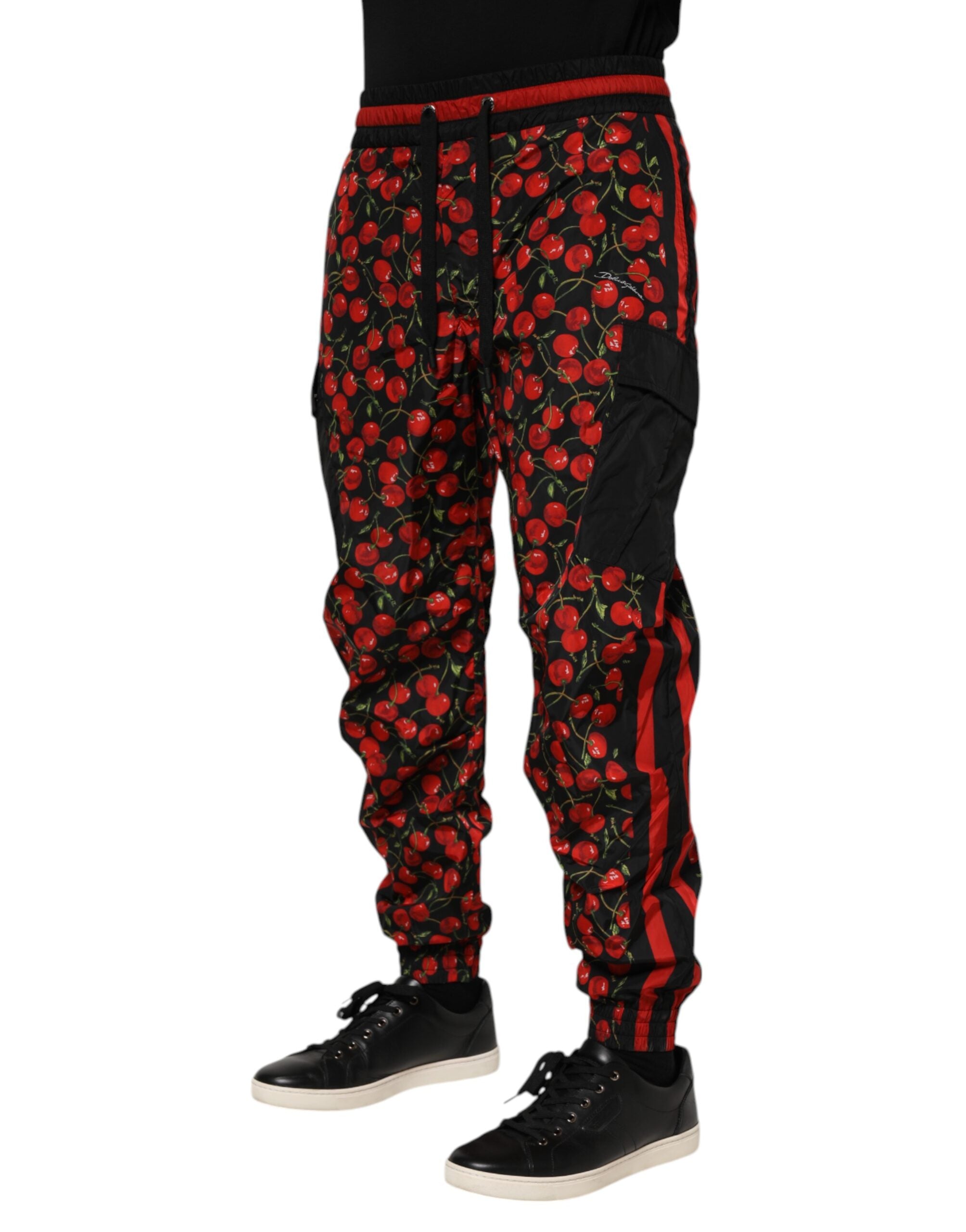 Dolce & Gabbana Schwarz Rot Kirsche Print Männer Sweatpants Hosen