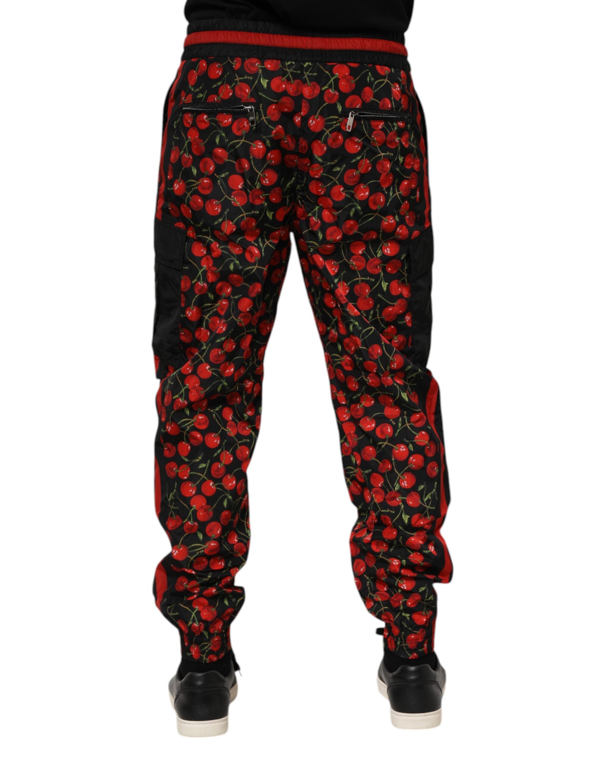 Dolce & Gabbana Schwarz Rot Kirsche Print Männer Sweatpants Hosen