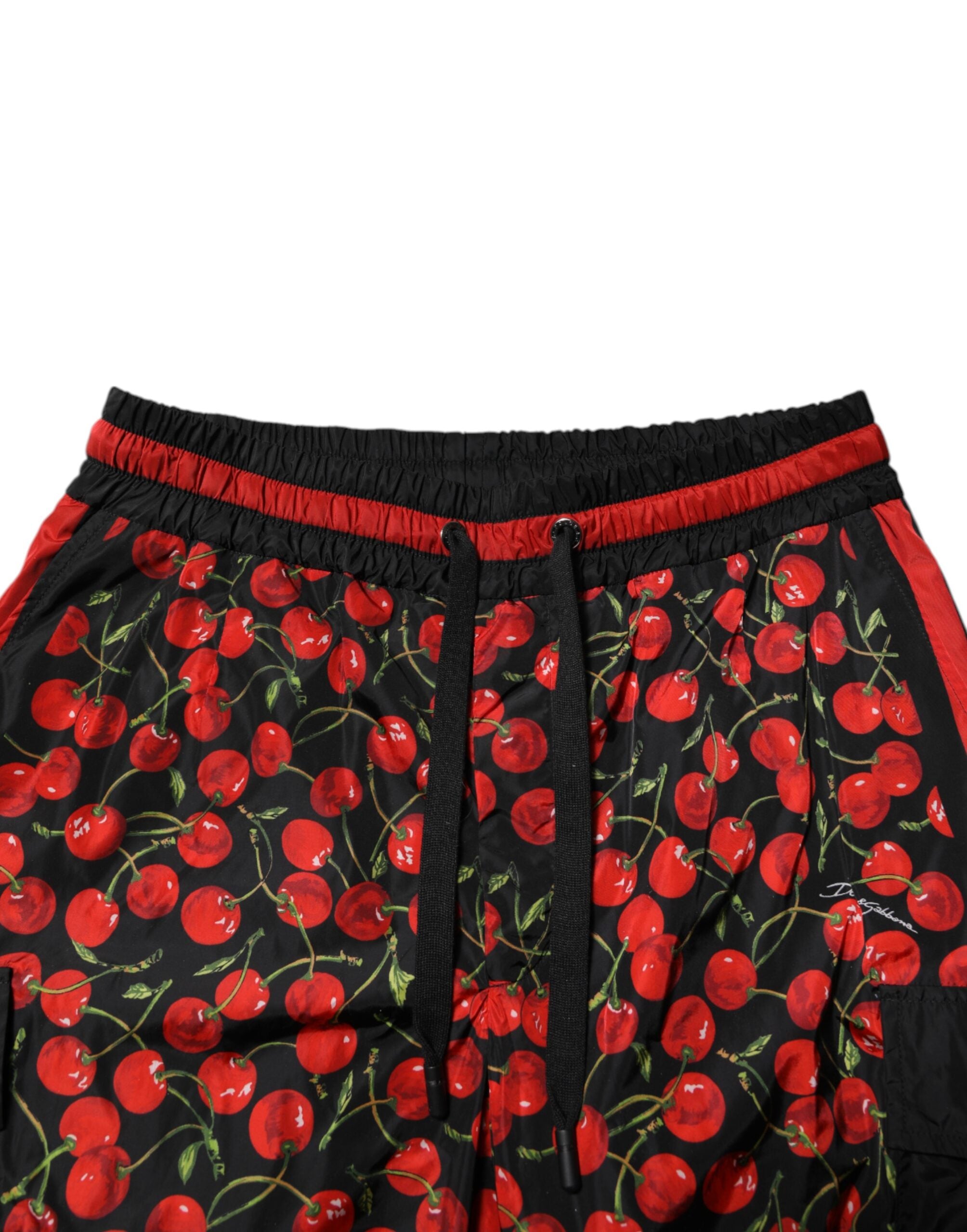 Dolce & Gabbana Schwarz Rot Kirsche Print Männer Sweatpants Hosen