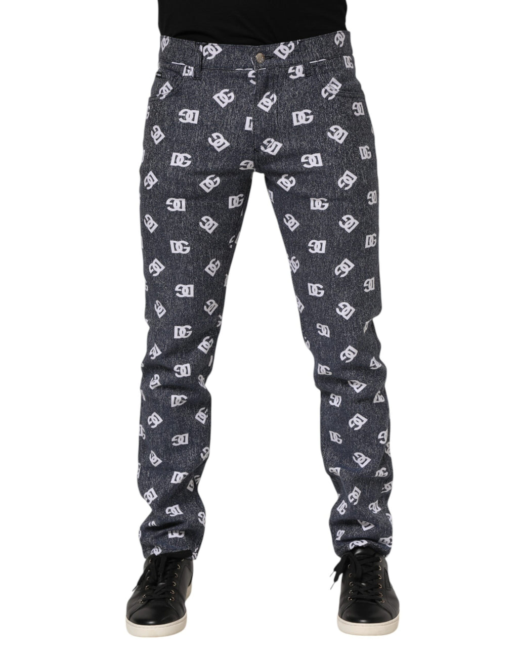 Dolce & Gabbana Dunkelgraue Logo-Baumwoll-Skinny Slim Denim Jeans