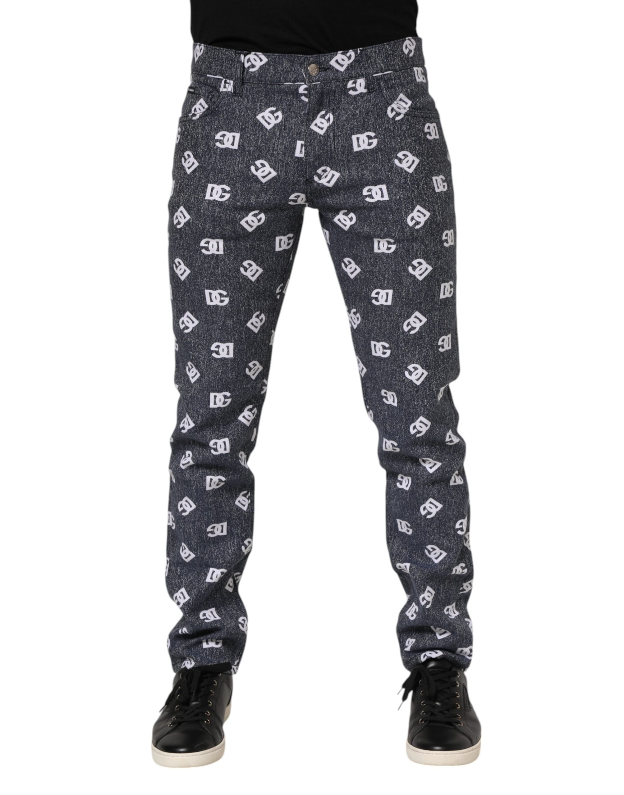 Dolce & Gabbana Dunkelgraue Logo-Baumwoll-Skinny Slim Denim Jeans