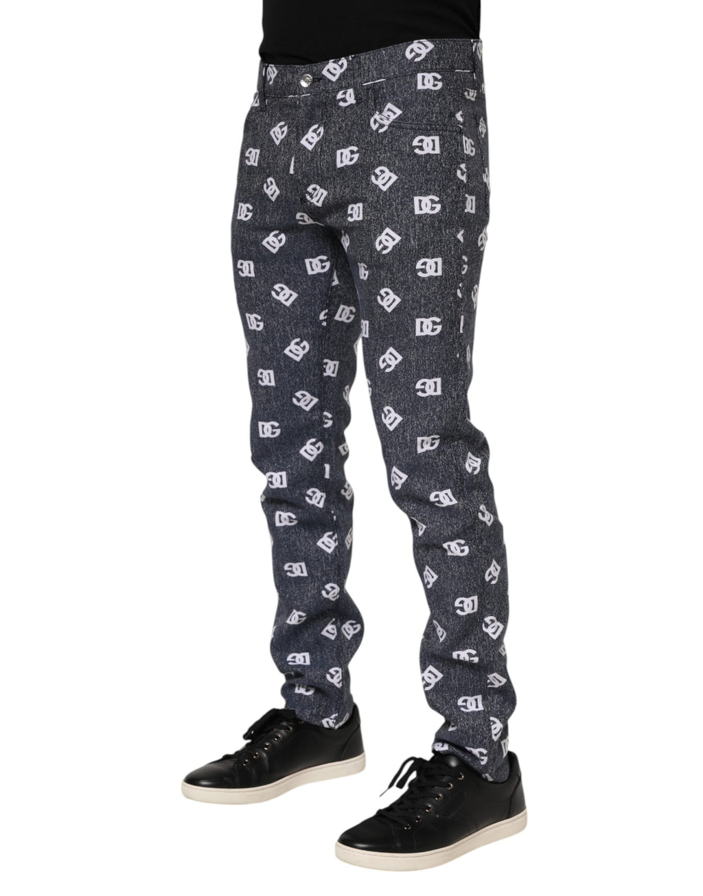 Dolce & Gabbana Dunkelgraue Logo-Baumwoll-Skinny Slim Denim Jeans