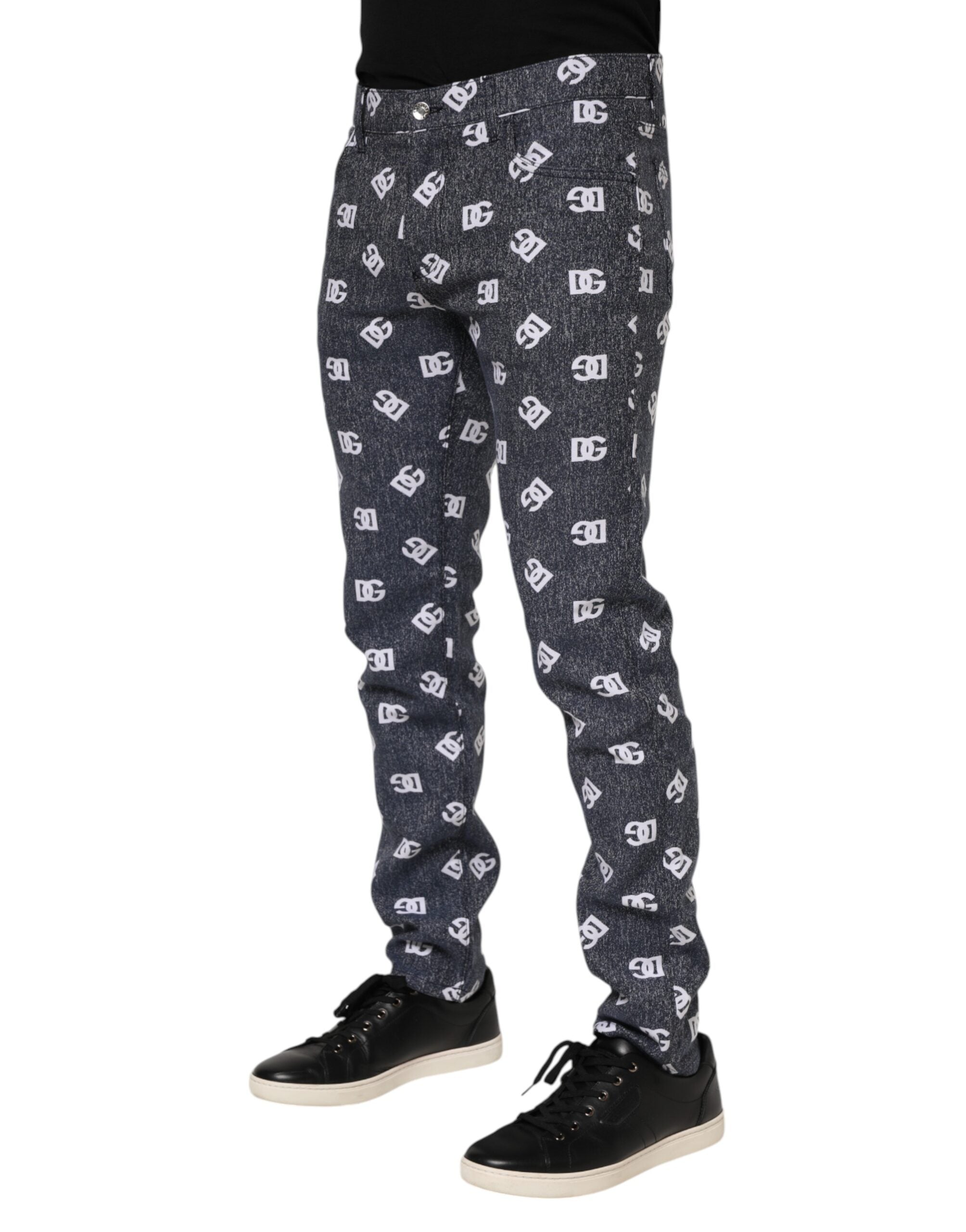 Dolce & Gabbana Dunkelgraue Logo-Baumwoll-Skinny Slim Denim Jeans