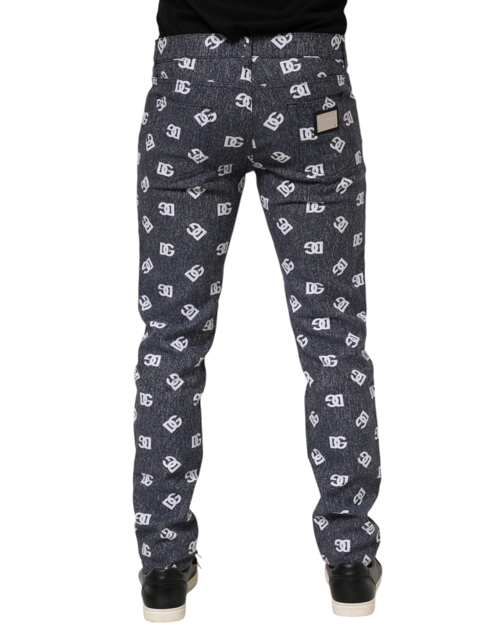 Dolce & Gabbana Dunkelgraue Logo-Baumwoll-Skinny Slim Denim Jeans
