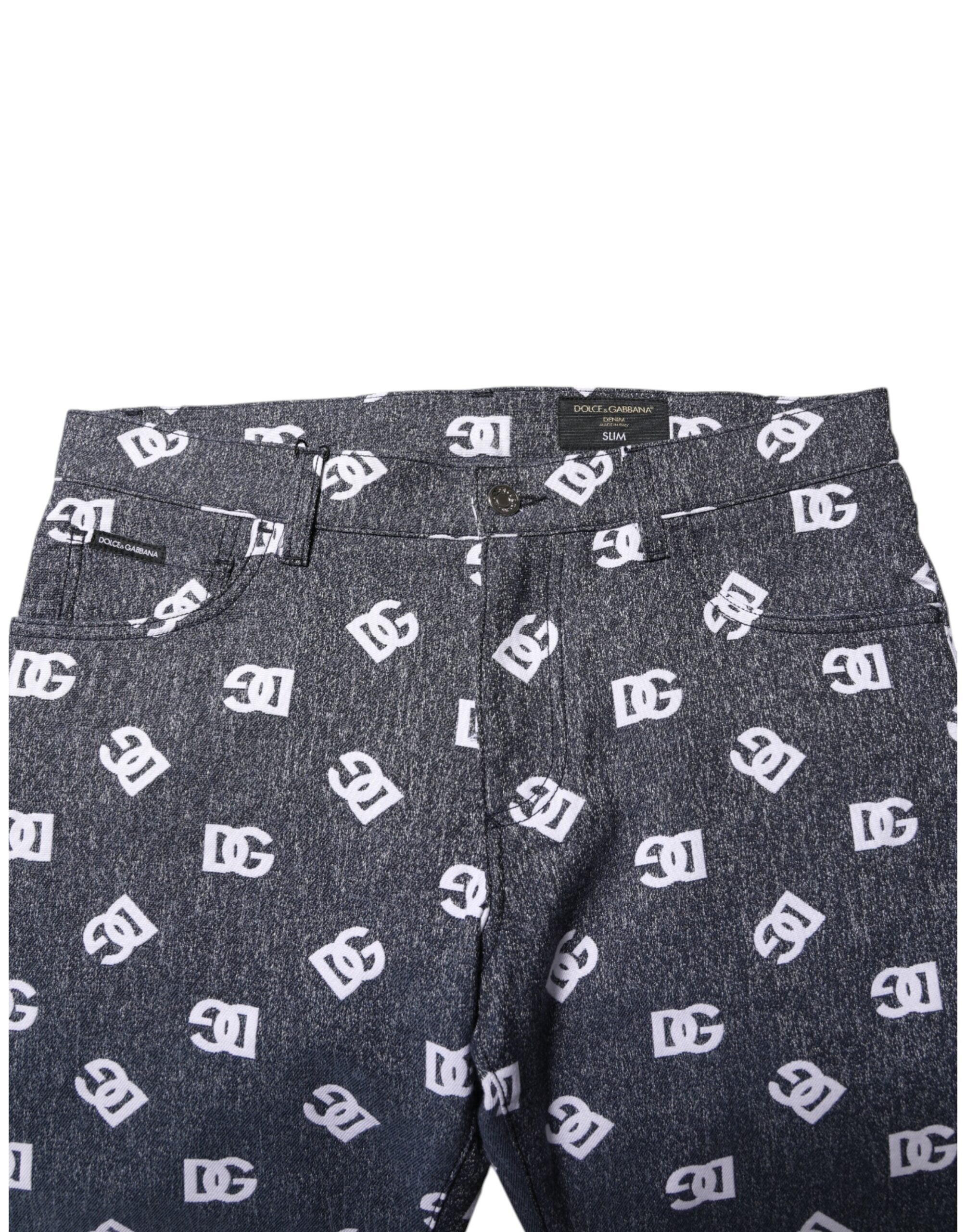 Dolce & Gabbana Dunkelgraue Logo-Baumwoll-Skinny Slim Denim Jeans