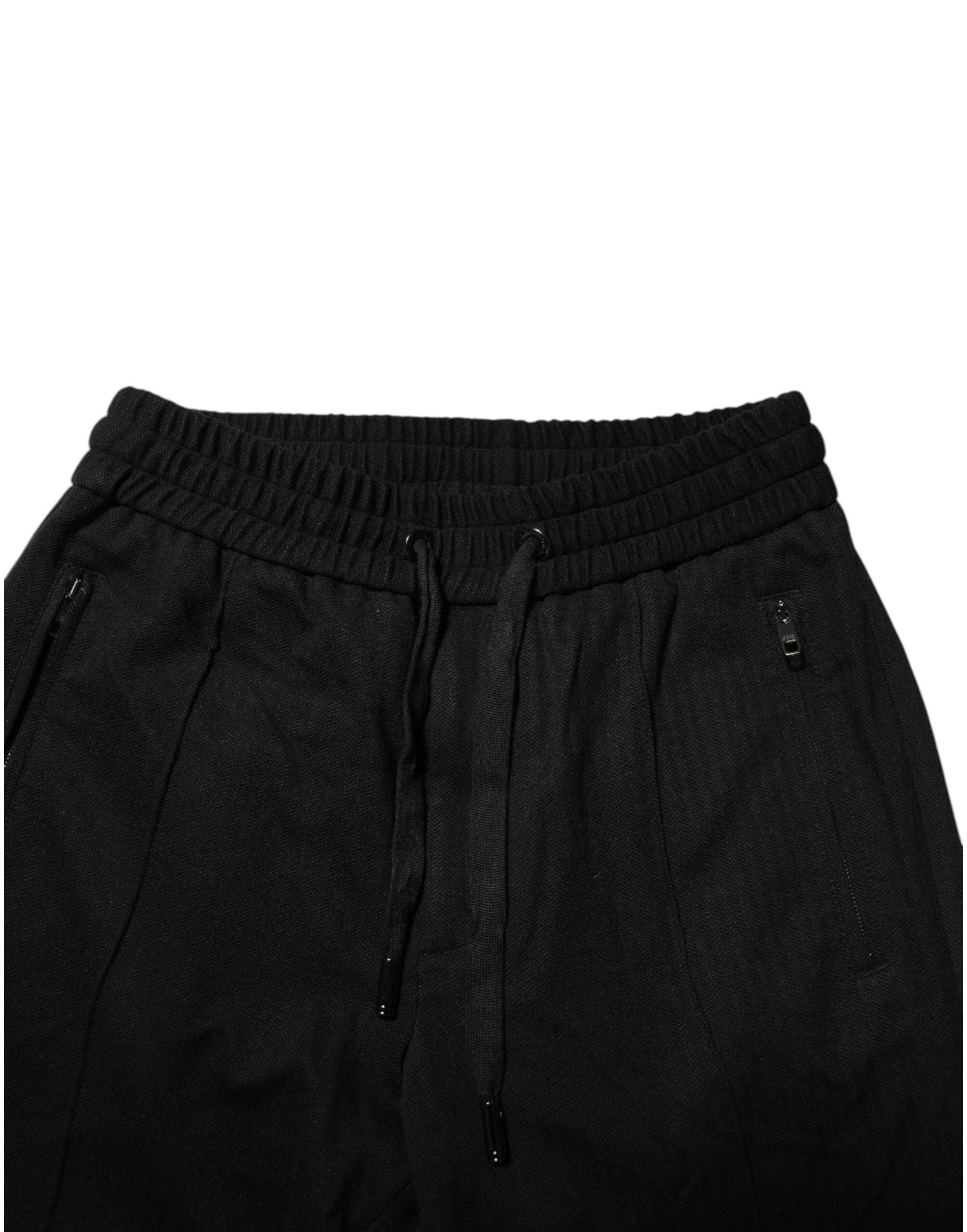 Dolce & Gabbana Schwarze Viskose Kordelzug Herren Jogger Hose