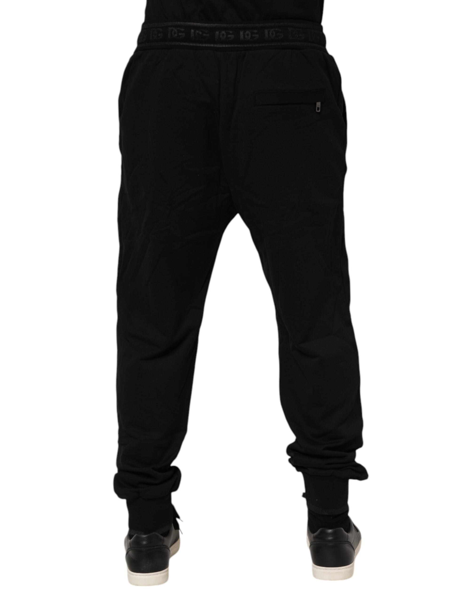 Dolce & Gabbana Schwarze Baumwoll-Jogger-Hose mit Kordelzug