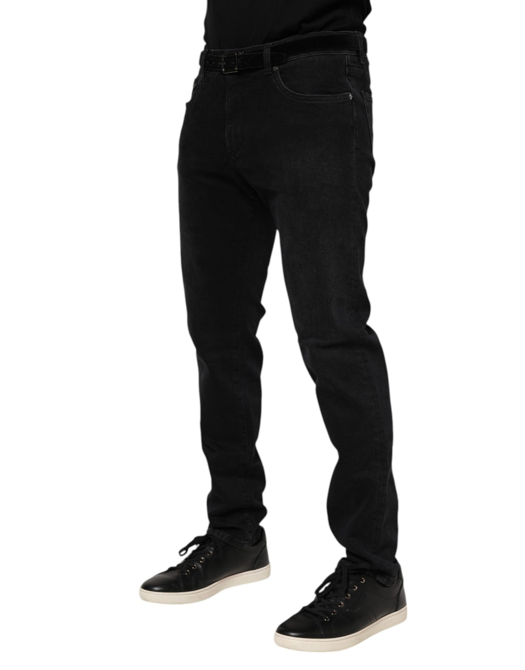 Dolce & Gabbana Schwarze Denim-Jeans mit Logo-Plakette aus Baumwolle