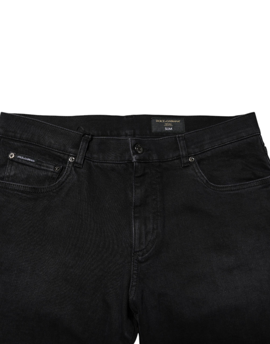 Dolce & Gabbana Schwarze Denim-Jeans mit Logo-Plakette aus Baumwolle