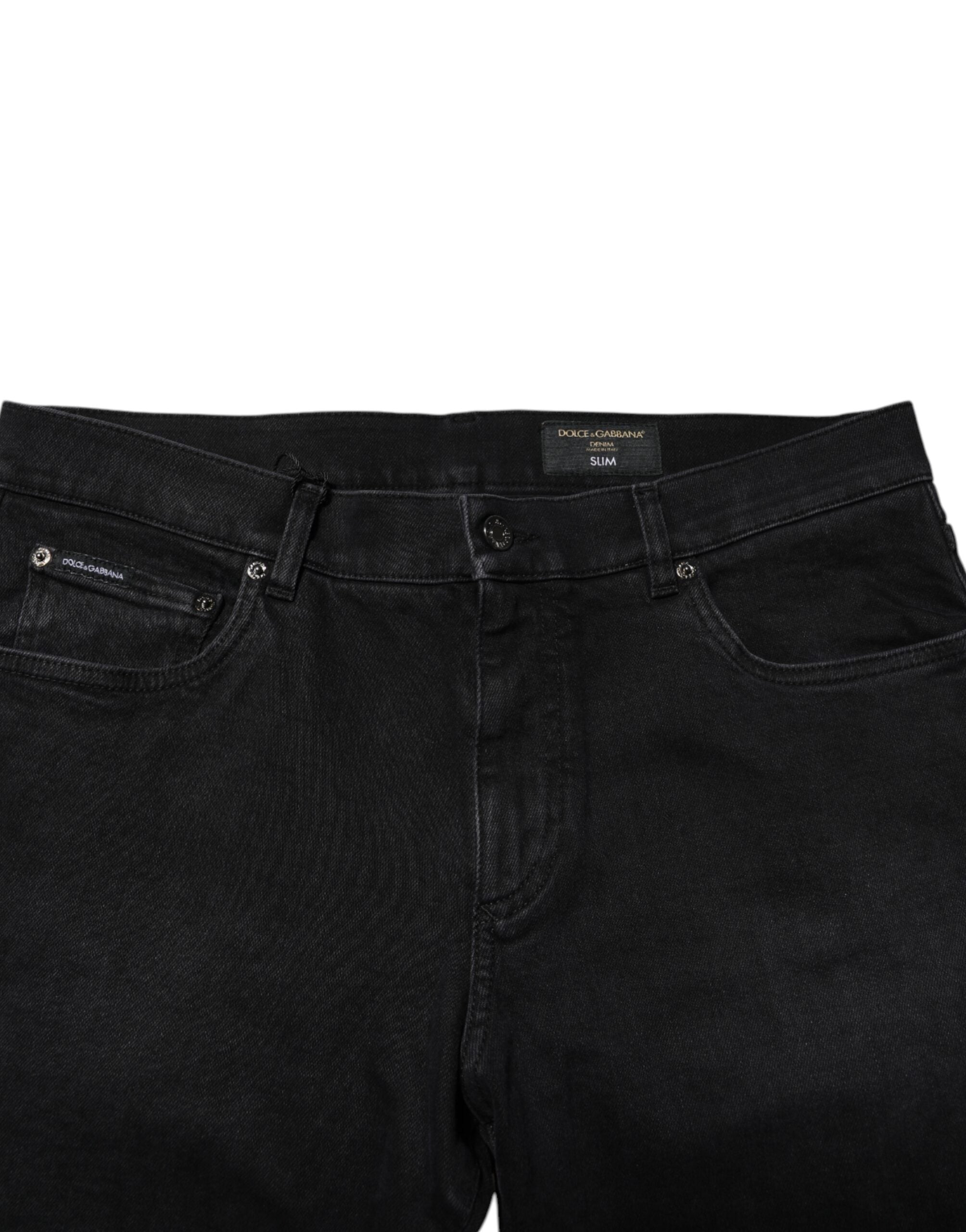 Dolce & Gabbana Schwarze Denim-Jeans mit Logo-Plakette aus Baumwolle
