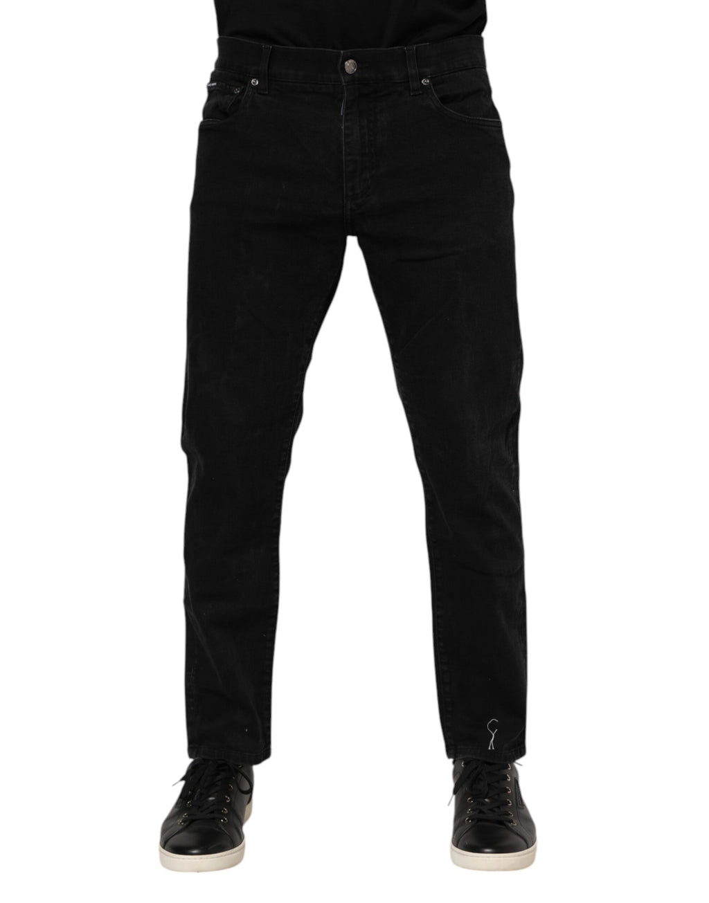 Dolce & Gabbana Schwarze Baumwoll-Logo-Plakette Slim Fit Denim Jeans