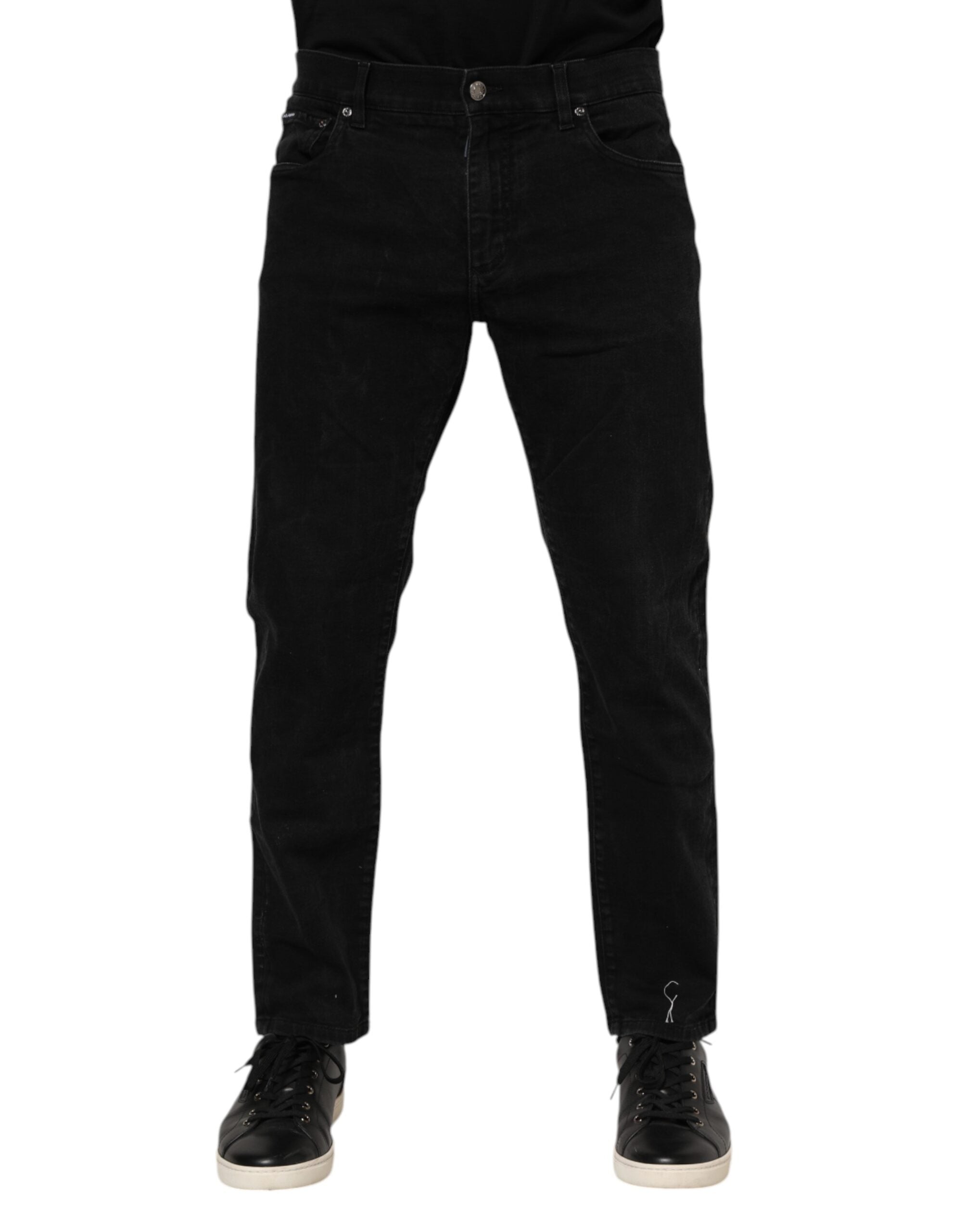 Dolce & Gabbana Schwarze Baumwoll-Logo-Plakette Slim Fit Denim Jeans