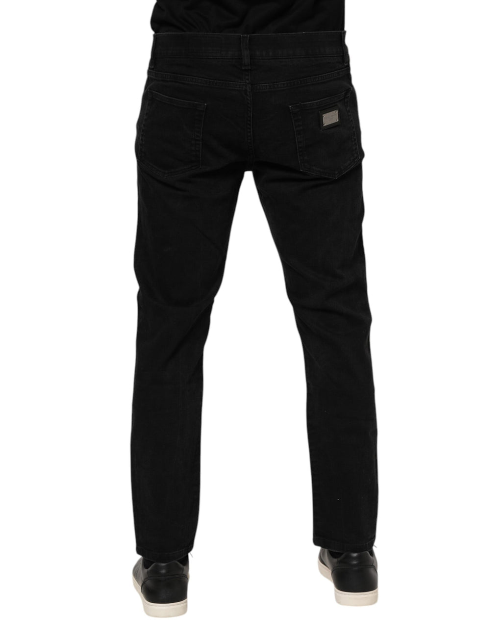 Dolce & Gabbana Schwarze Baumwoll-Logo-Plakette Slim Fit Denim Jeans