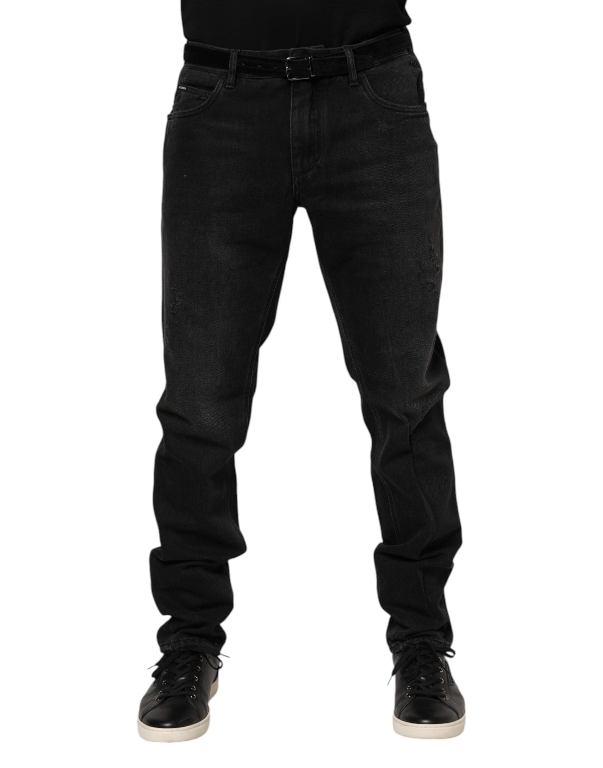 Dolce & Gabbana Schwarze Baumwoll-Logo-Plakette Skinny Denim Jeans