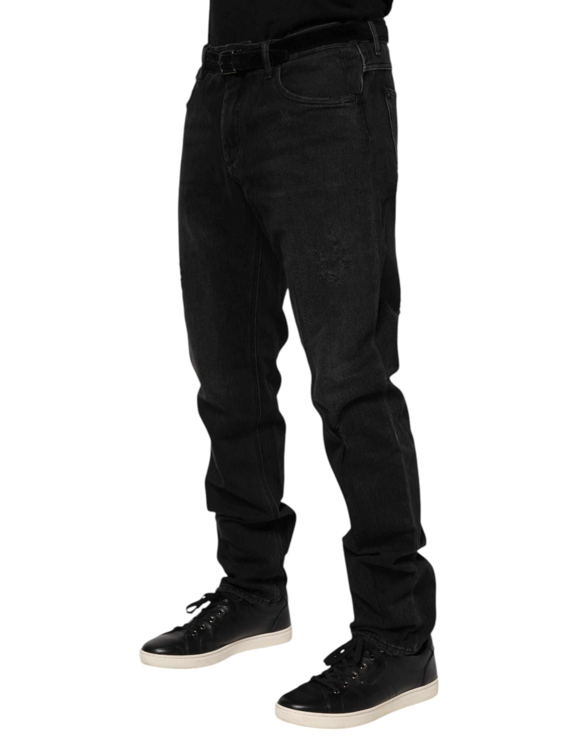 Dolce & Gabbana Schwarze Baumwoll-Logo-Plakette Skinny Denim Jeans
