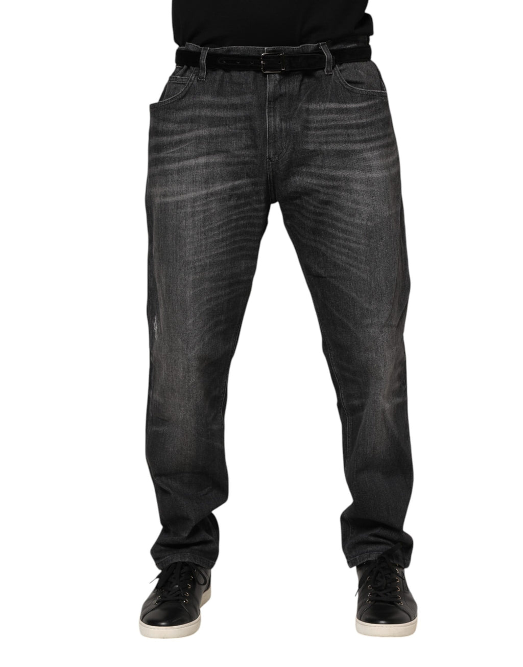 Dolce & Gabbana Graue gewaschene Baumwoll-Loose-Denim-Jeans