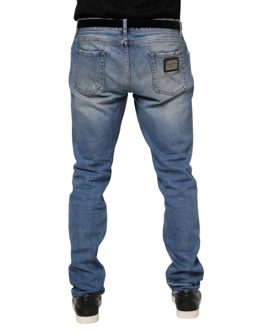 Dolce & Gabbana Blaue verwaschene Denim-Jeans mit zerfledderter Logoplakette