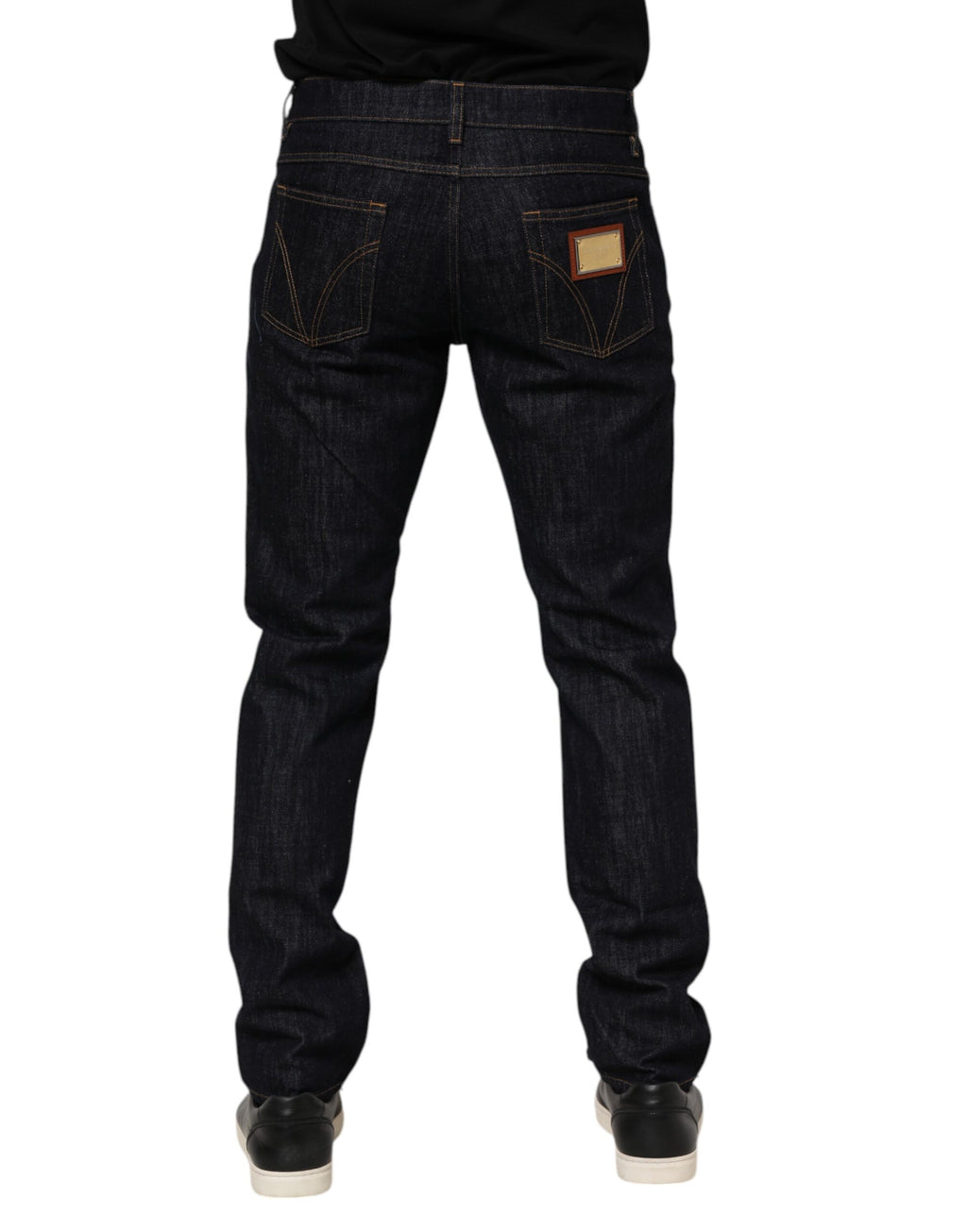 Dolce & Gabbana Dunkelblaue Baumwolle Logo Plaque Männer Denim Jeans