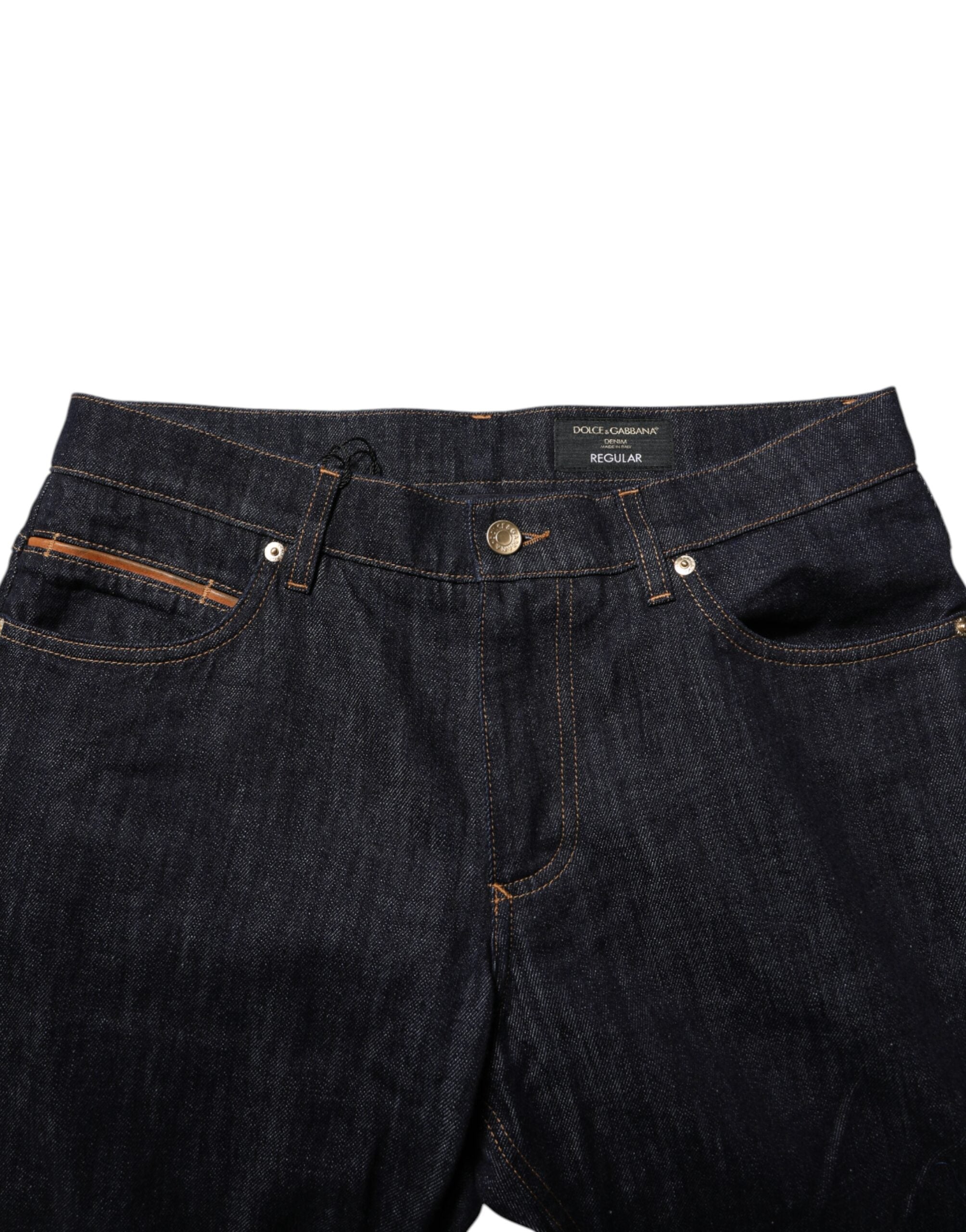 Dolce & Gabbana Dunkelblaue Baumwolle Logo Plaque Männer Denim Jeans