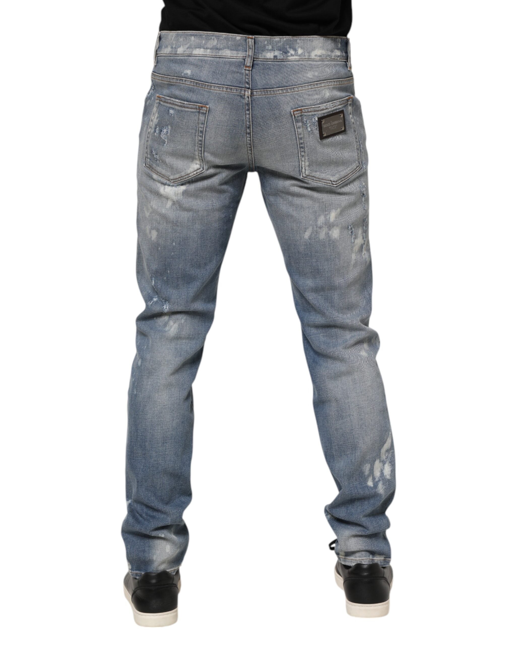 Dolce & Gabbana Blaue Baumwolle zerfleddert Slim Fit Herren Denim Jeans