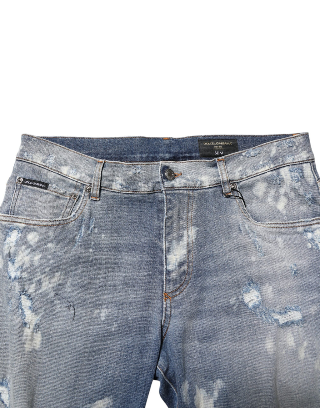 Dolce & Gabbana Blaue Baumwolle zerfleddert Slim Fit Herren Denim Jeans